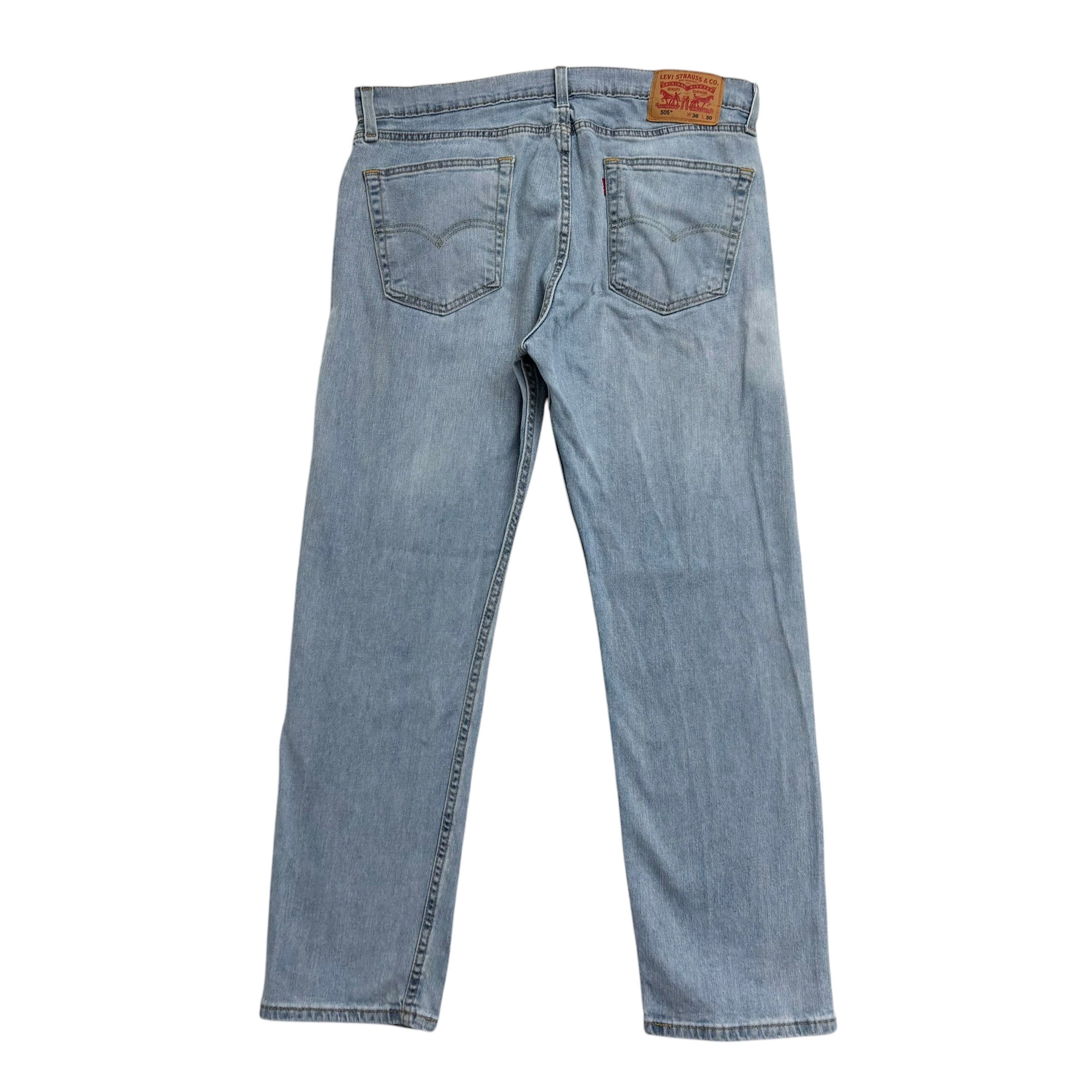 Levis 505 Jeans W36 L30 Mens Light Blue Regular Straight Fit Stretch Denim (E)