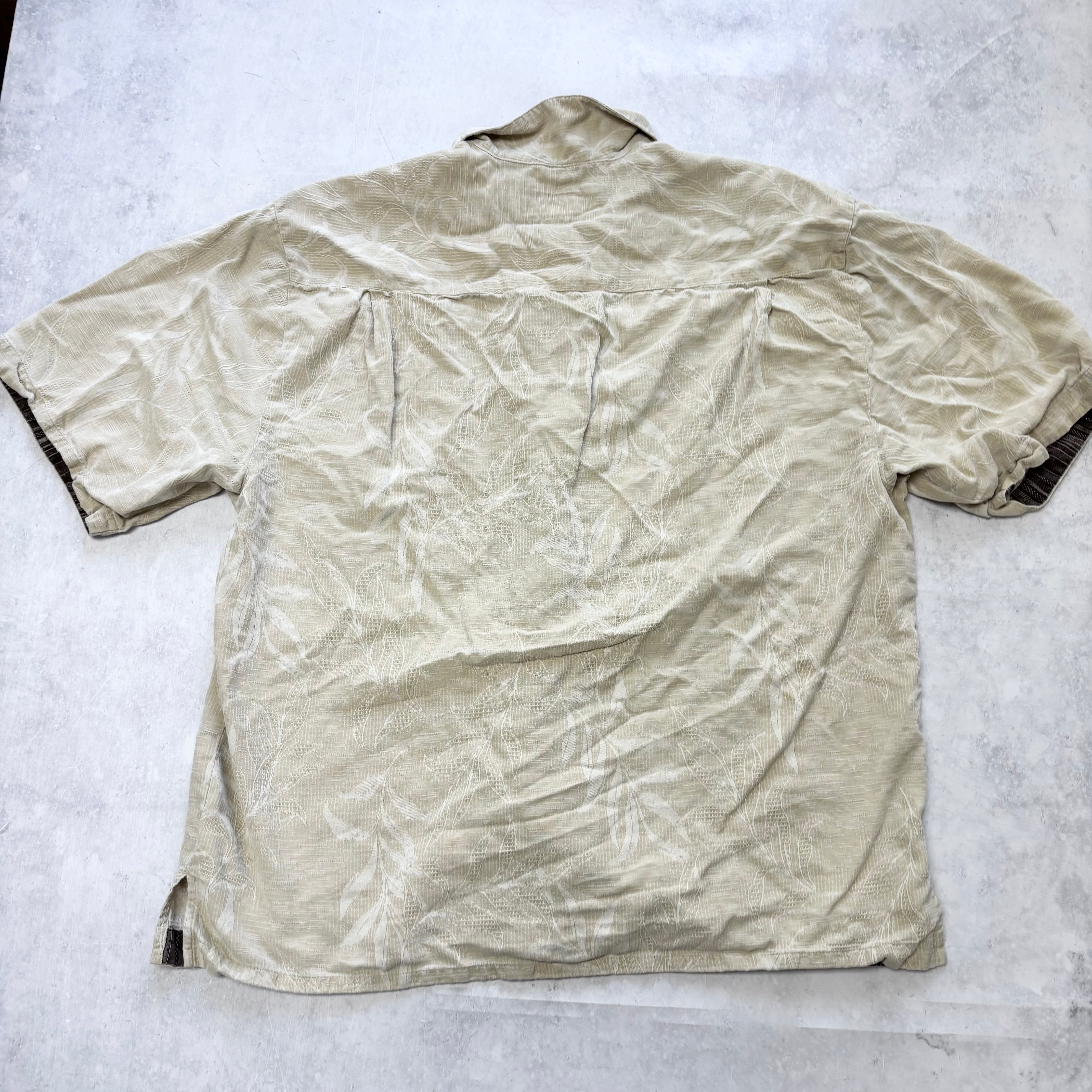 Vintage Hawaiian Shirt Mens Large Beige Silk Floral Aloha Short Sleeve (E)