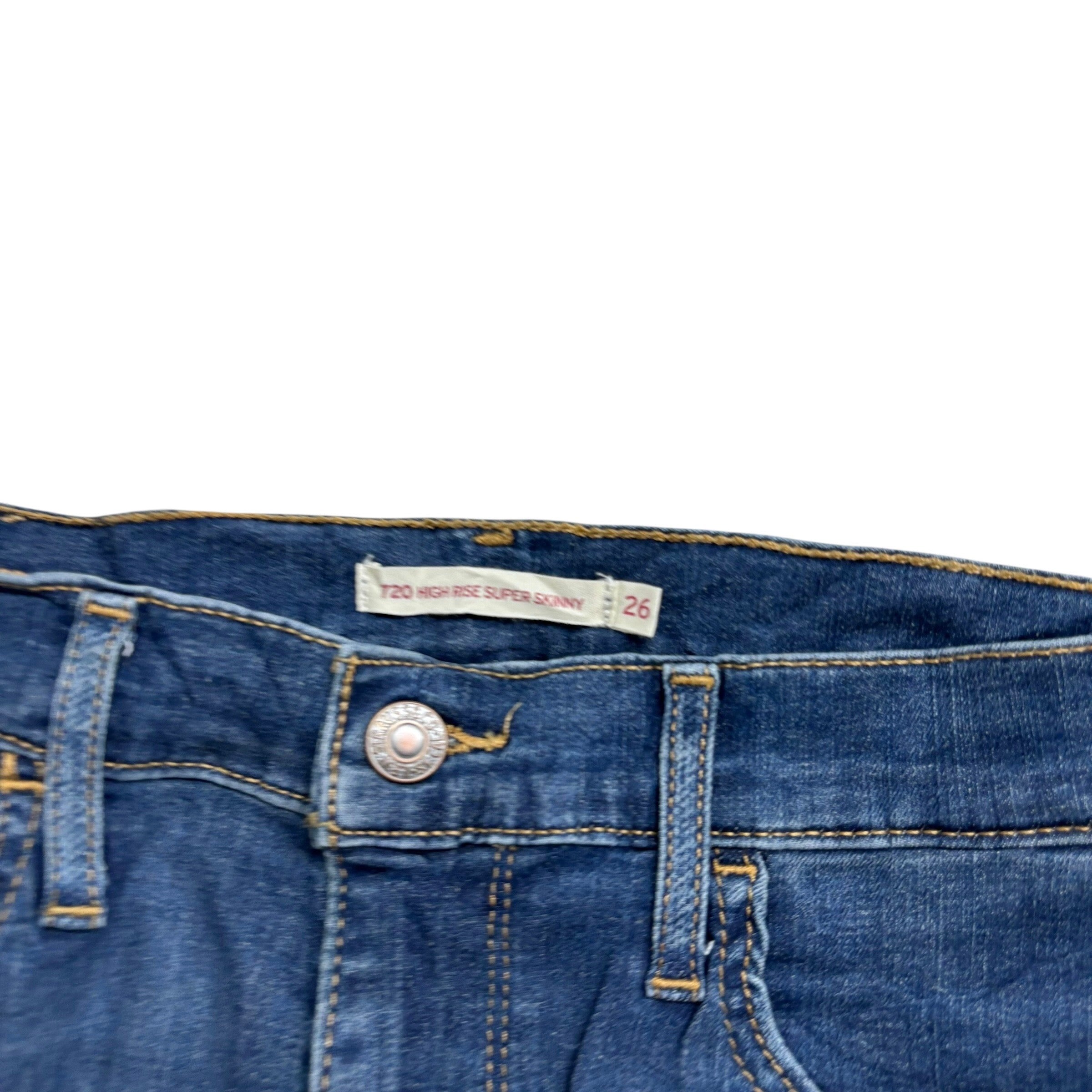 Levis 720 Jeans W26 L28 Womens High Rise Super Skinny Mid Blue Stretch Denim (E)