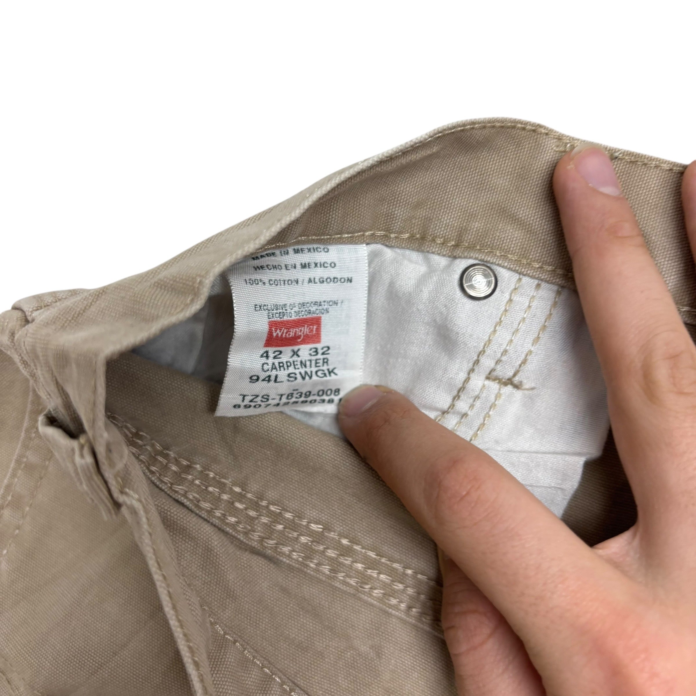 Wrangler Carpenter Pants W42 L32 Mens Beige Relaxed Straight Fit Trousers (E)