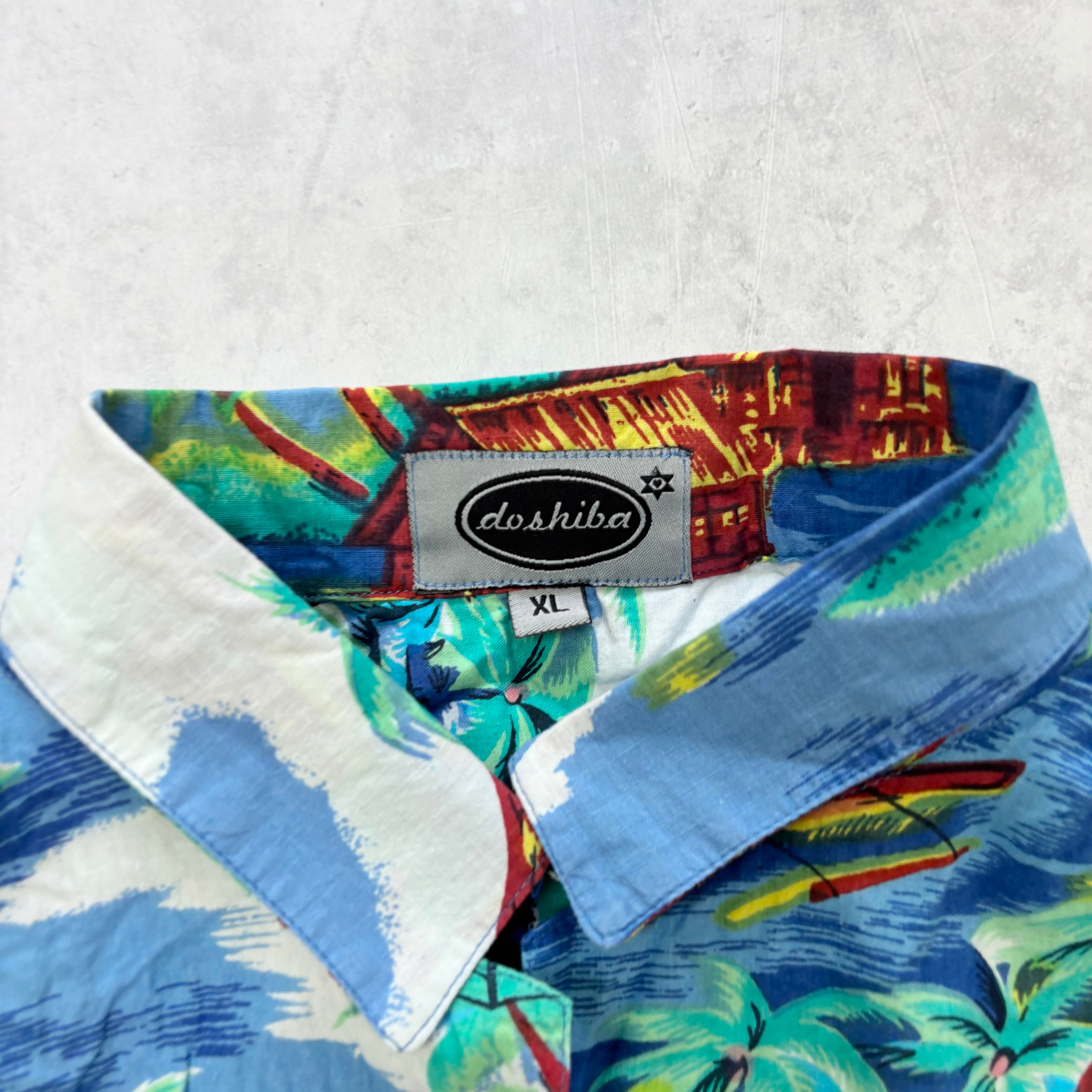 Vintage Hawaiian Shirt Mens XL Blue Multi Floral Aloha Short Sleeve