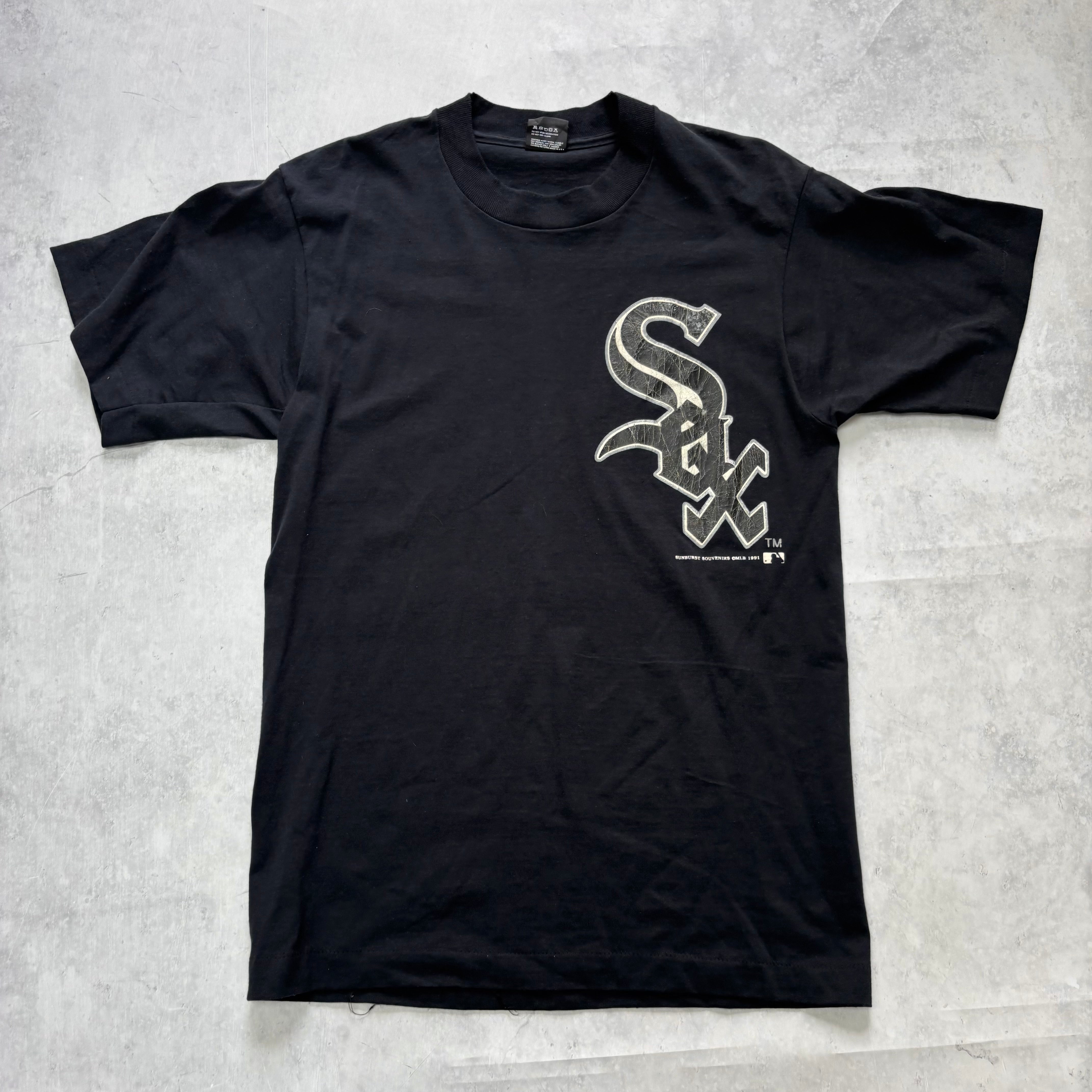 Vintage T Shirt Mens Small Black Single Stitch Graphic Print 90s Baseball