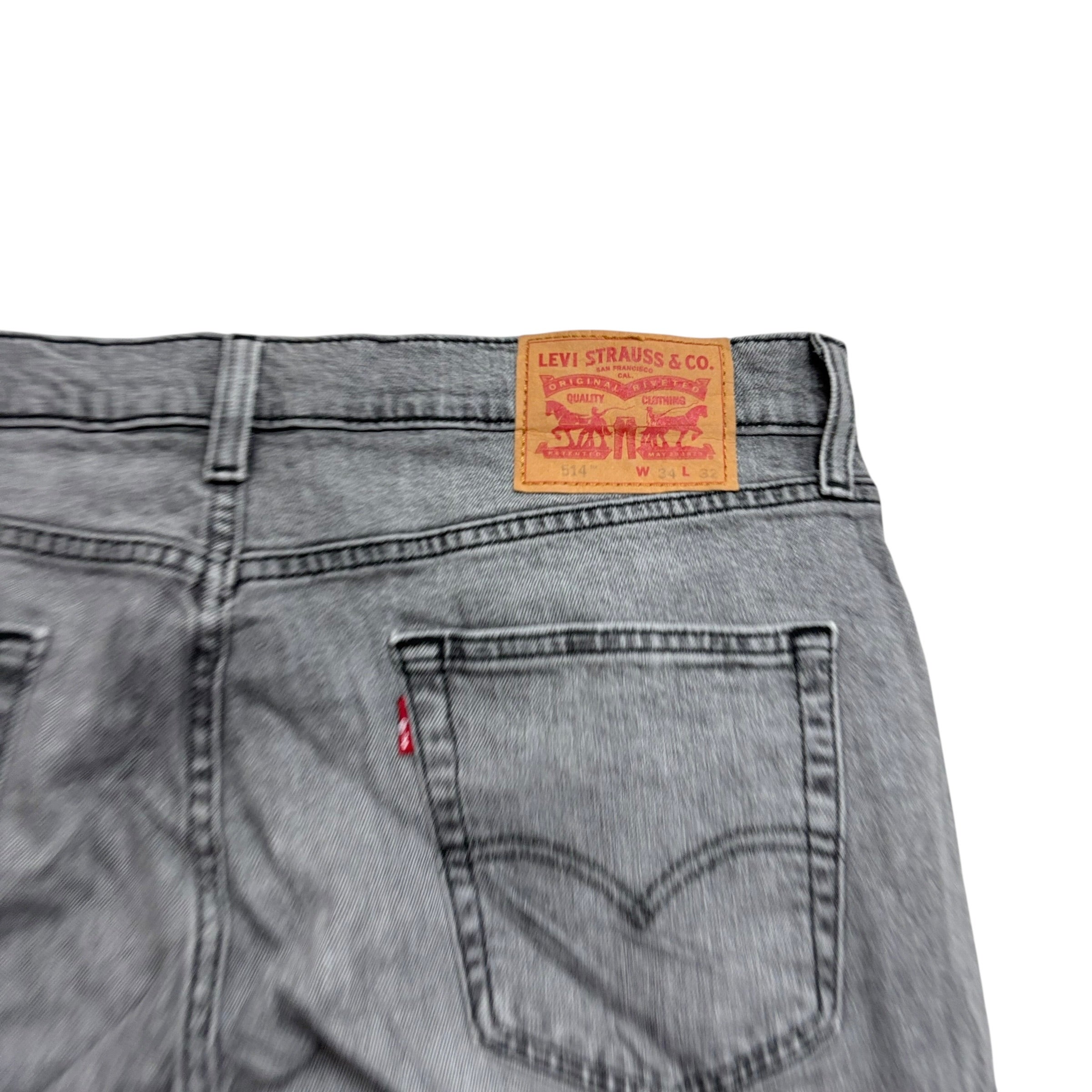 Levis 514 Jeans W34 L32 Mens Grey Regular Straight Fit Stretch Denim (E)