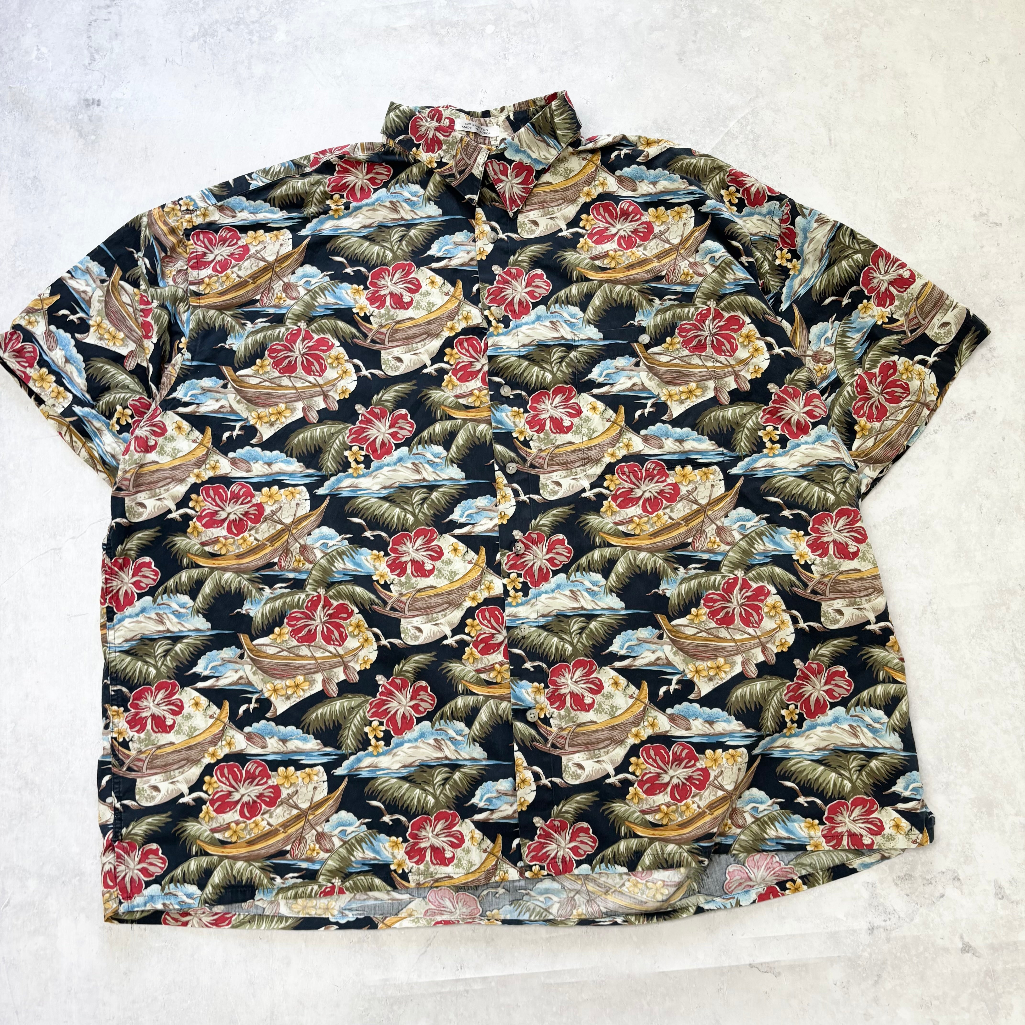 Vintage Hawaiian Shirt Mens 3XL Black Multi Floral Aloha Short Sleeve Cotton (E)