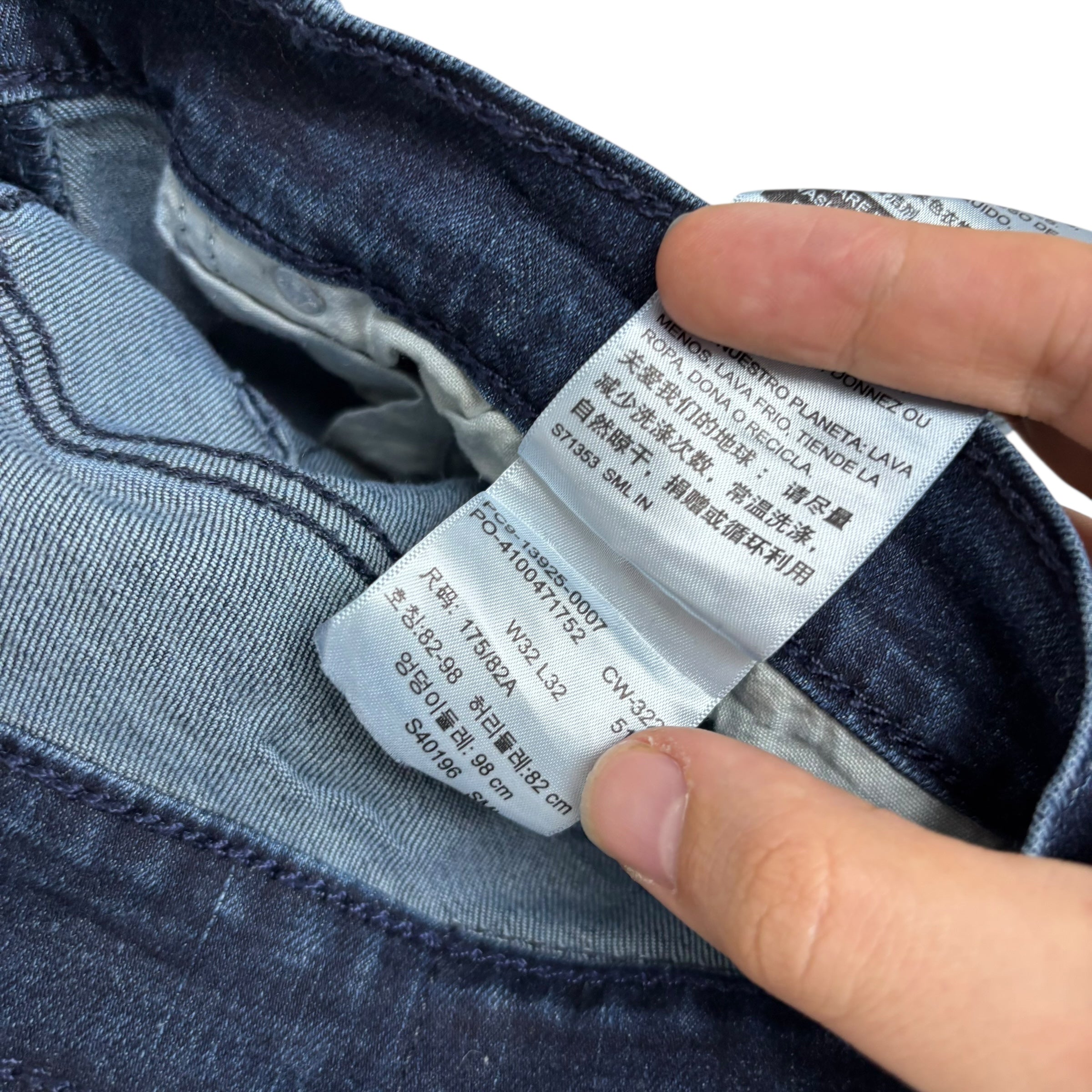 Levis Denizen Jeans W32 L32 Mens Navy Blue Skinny Fit Stretch Denim (E)