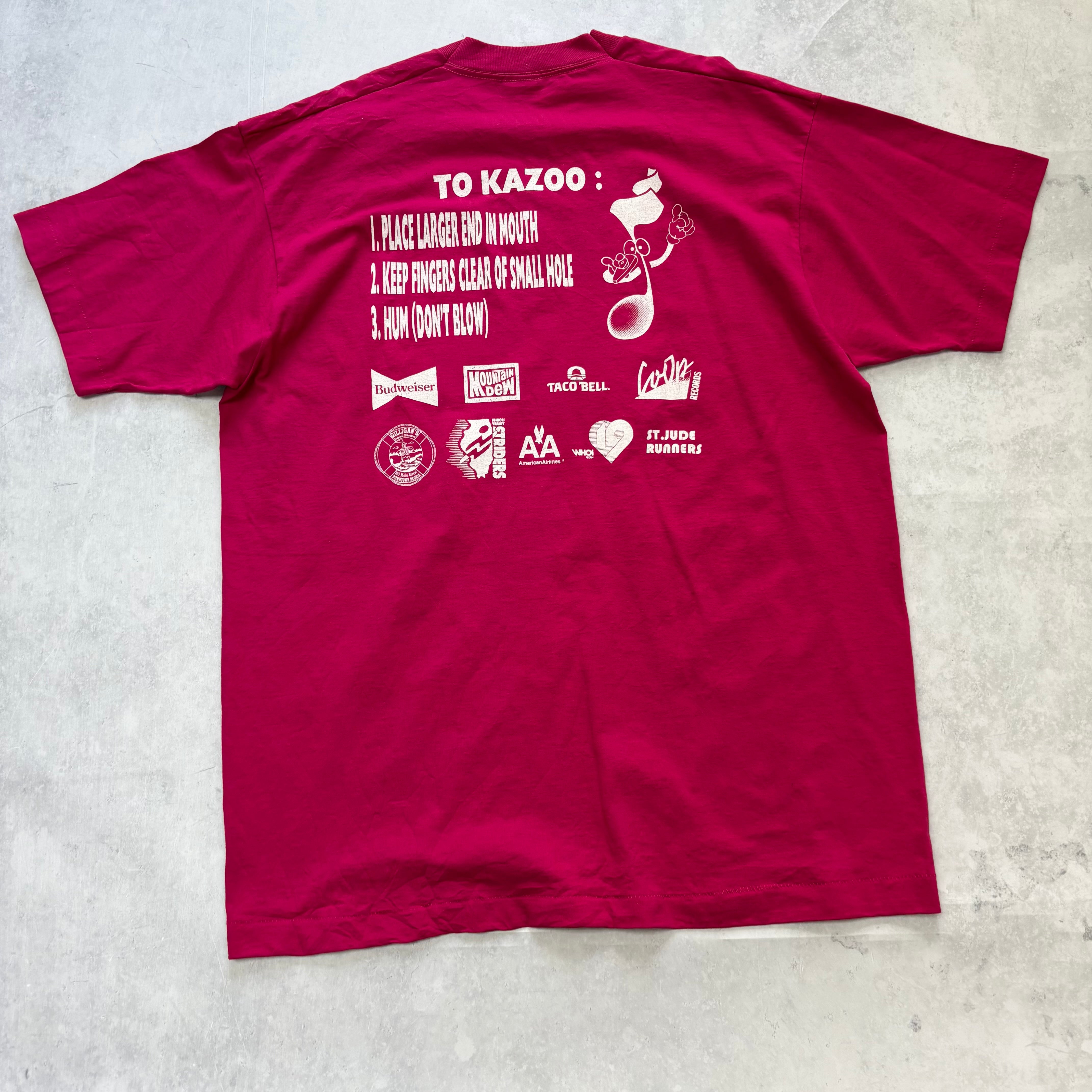 Vintage T Shirt Mens Large Pink Single Stitch Graphic Print 90s Radio Funny (E)