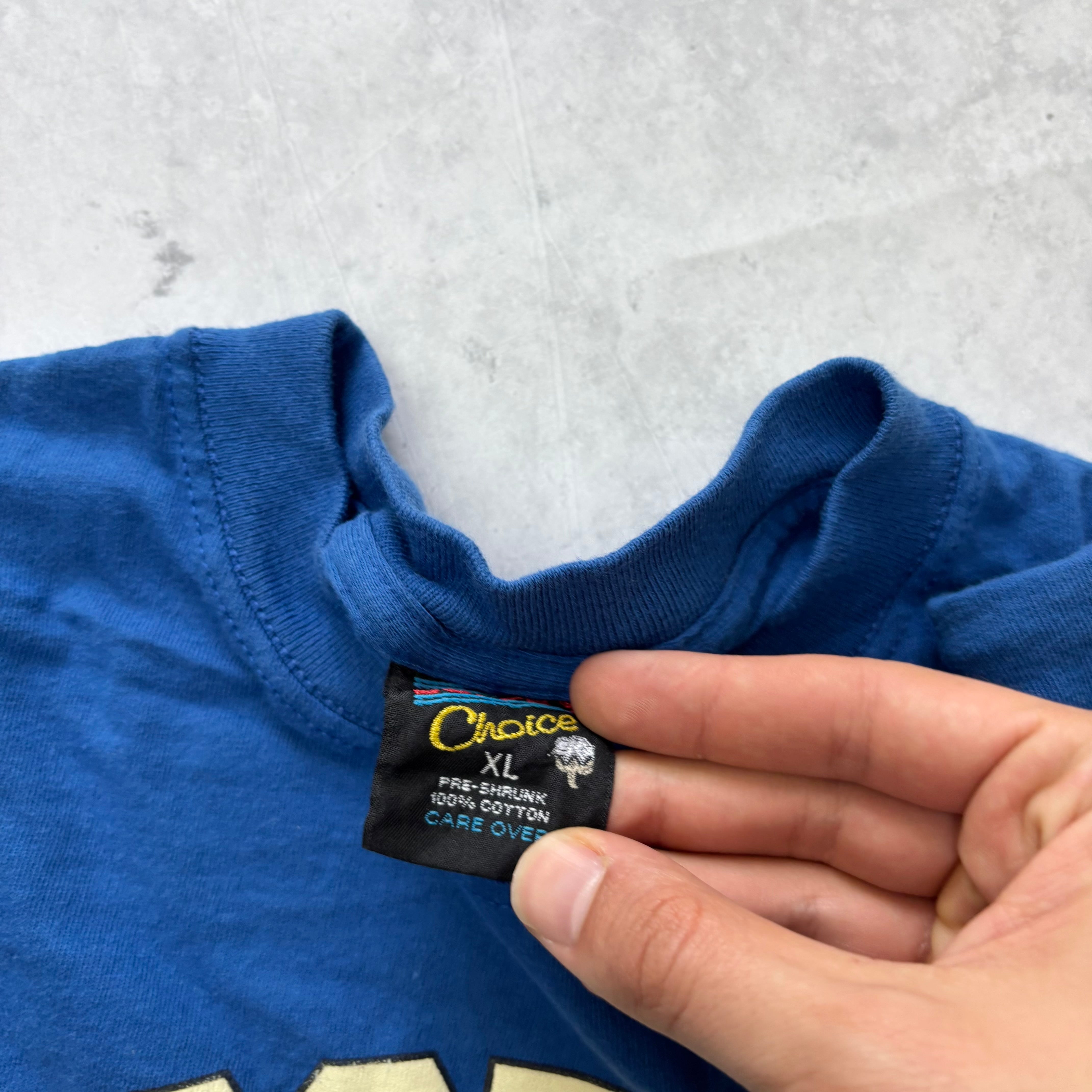 Vintage T Shirt Mens XL Blue Single Stitch Graphic Print 90s College USA (E)