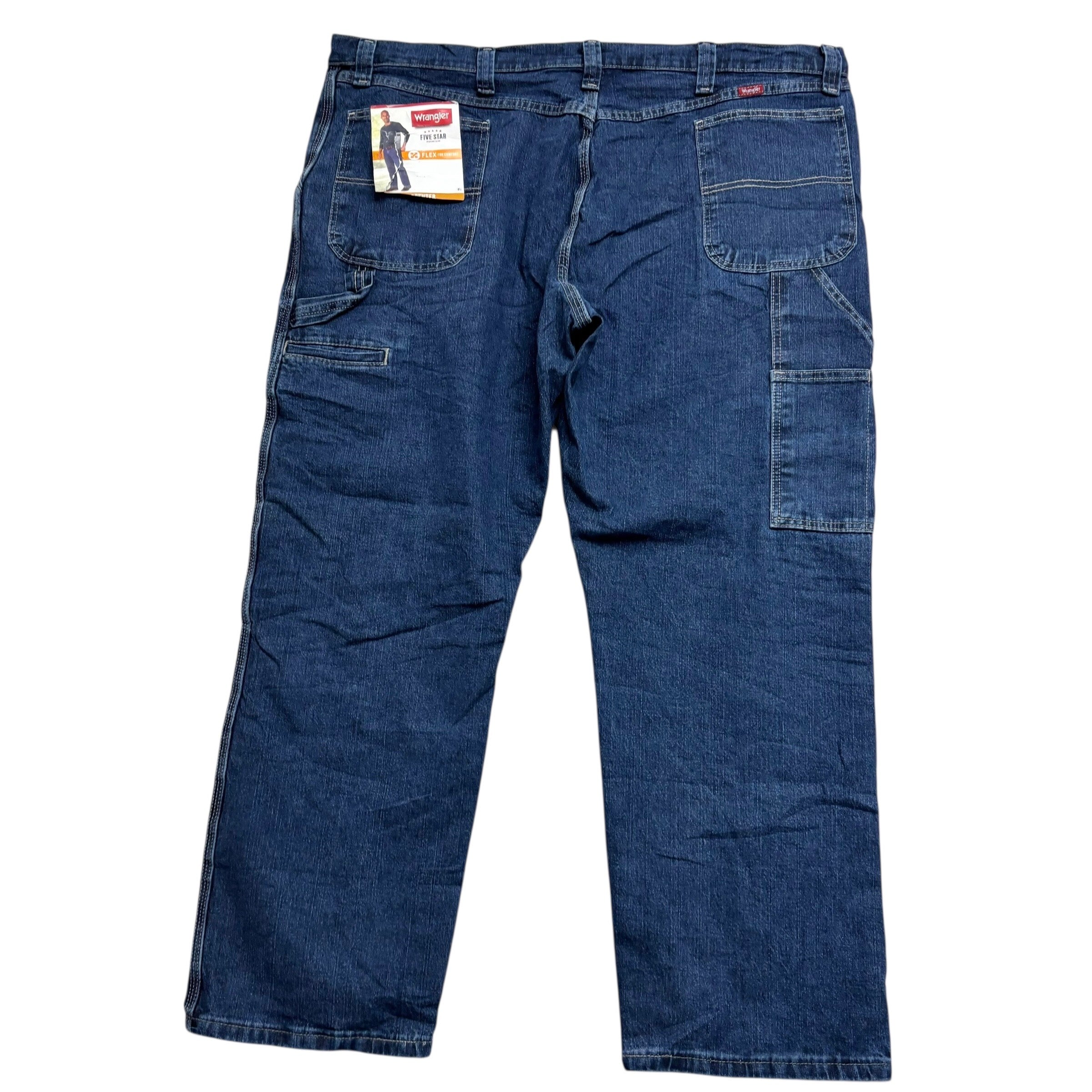 Wrangler Carpenter Jeans W44 L30 Mens Dark Blue Relaxed Straight Fit Stretch (F)