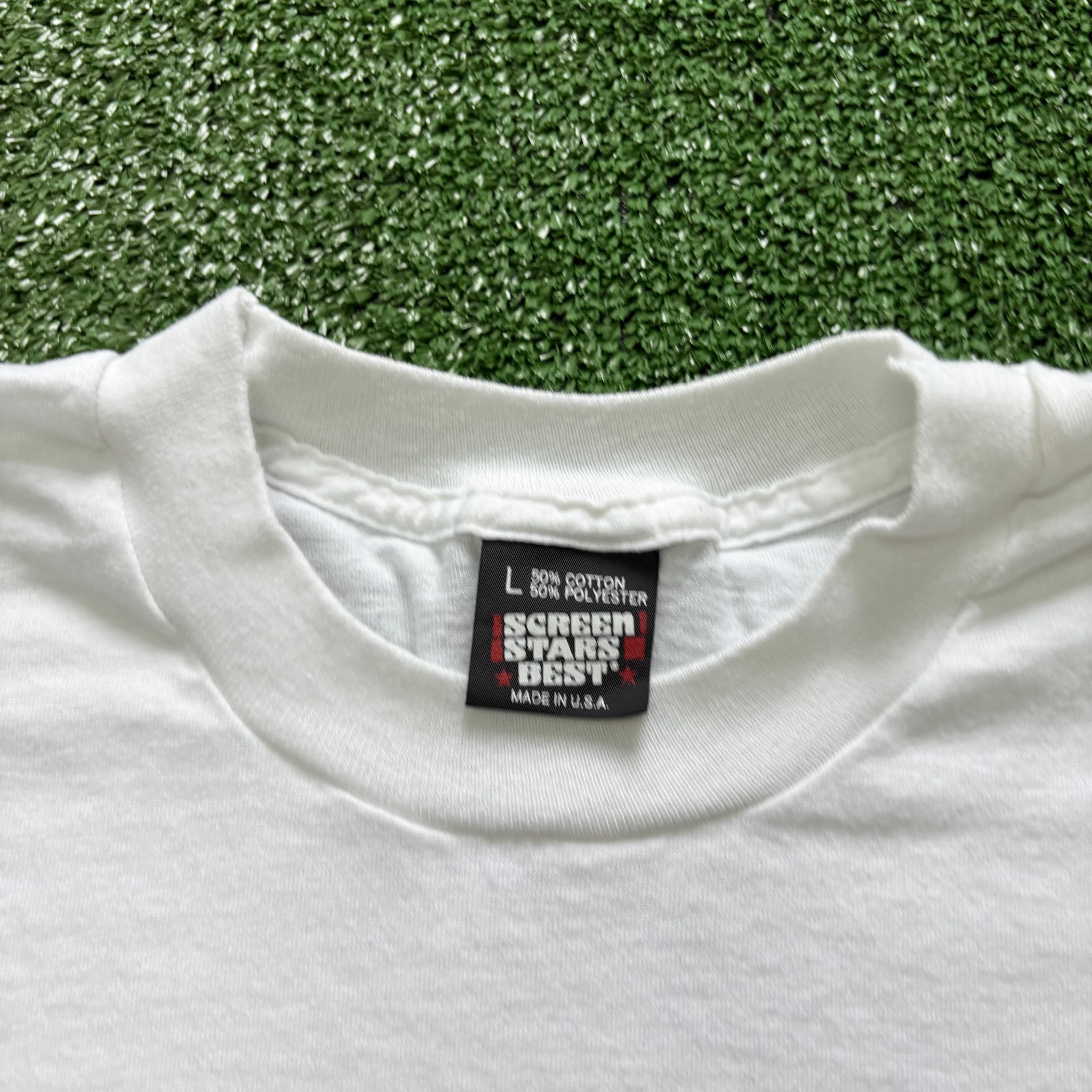 Vintage T Shirt Mens Medium White Single Stitch Graphic Print 90s USA (E)