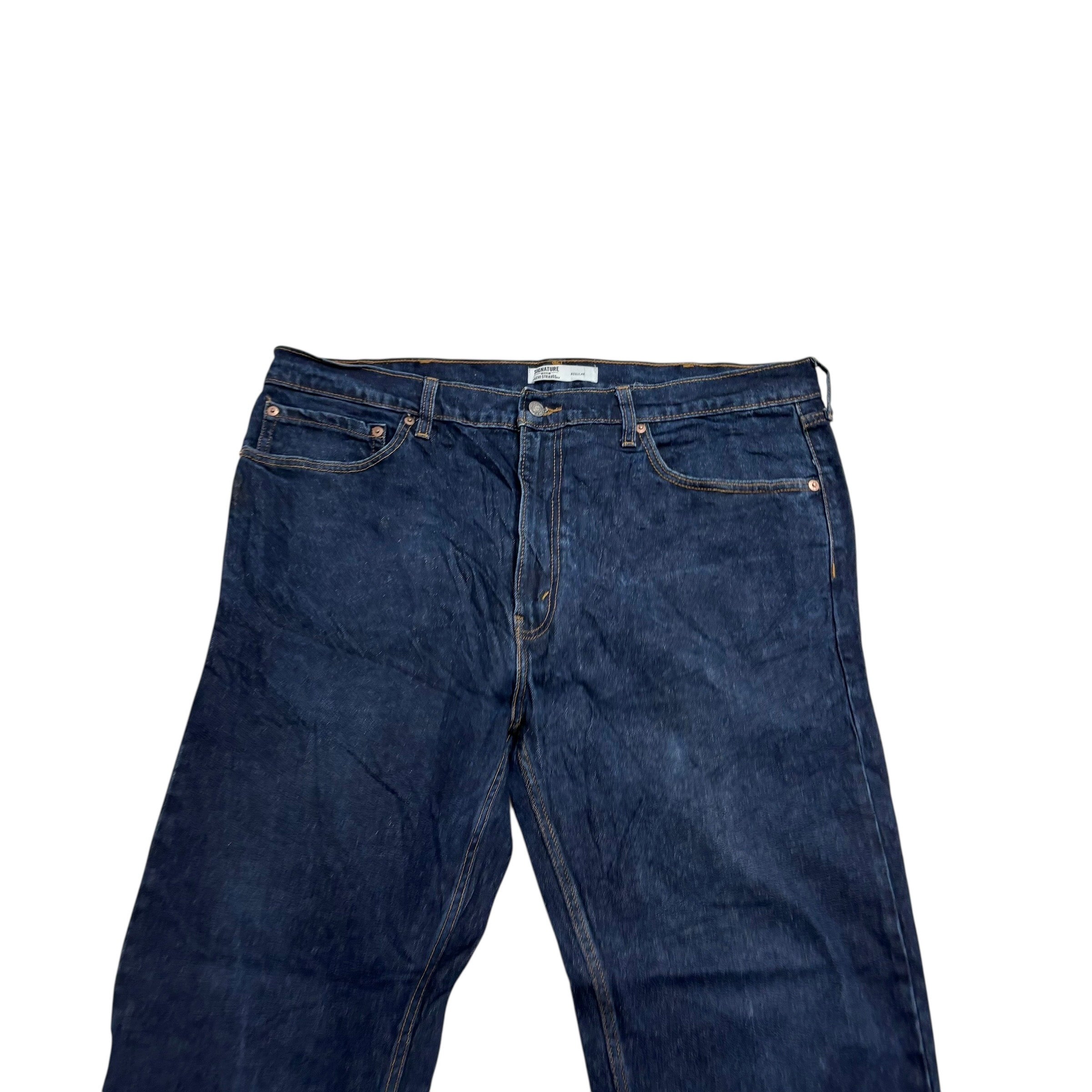 Levis Signature Jeans W40 L30 Mens Dark Blue Regular Straight Stretch Denim (E)