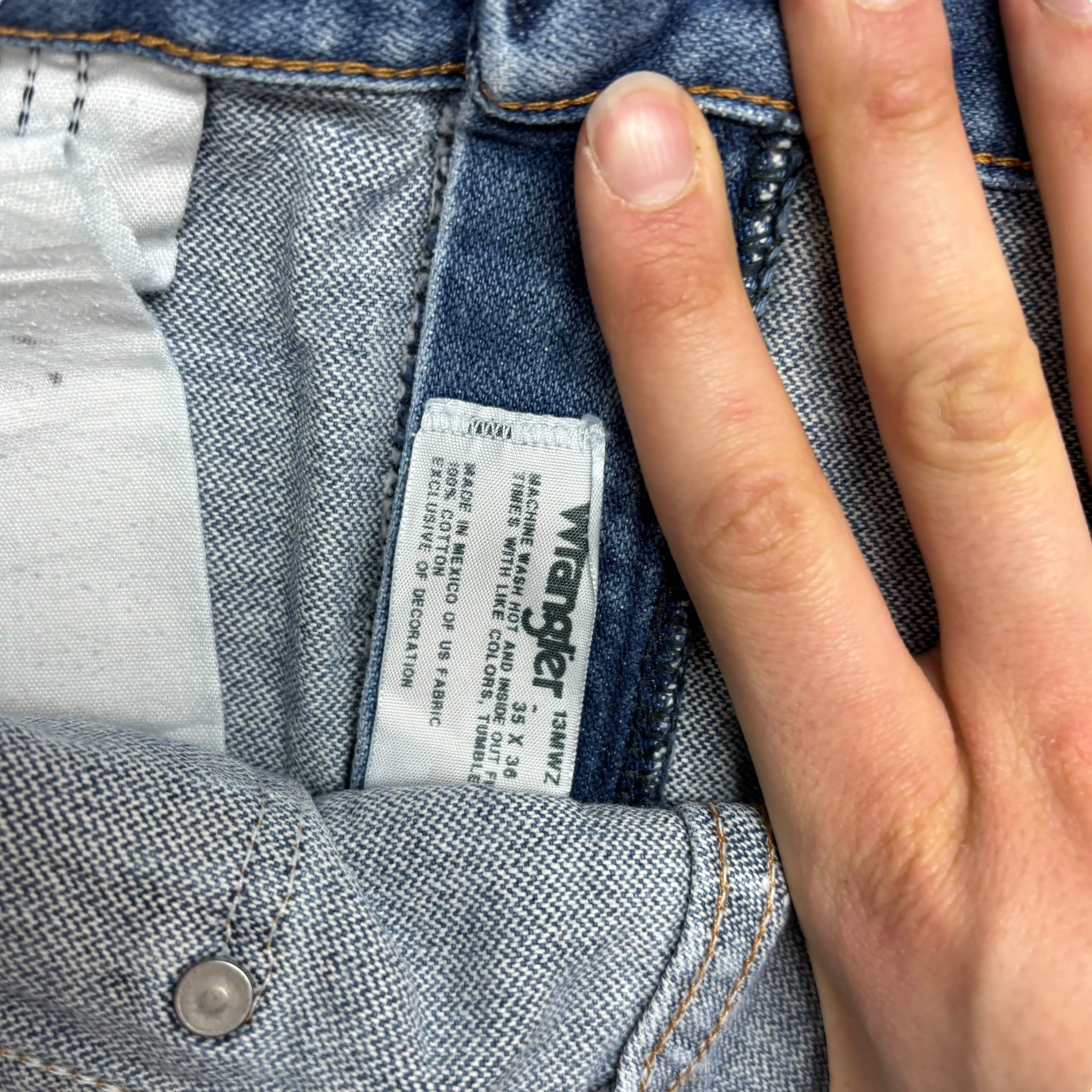 Wrangler Denim Shorts W33 Mens Mid Blue Cut Off 4in Regular Fit Vintage