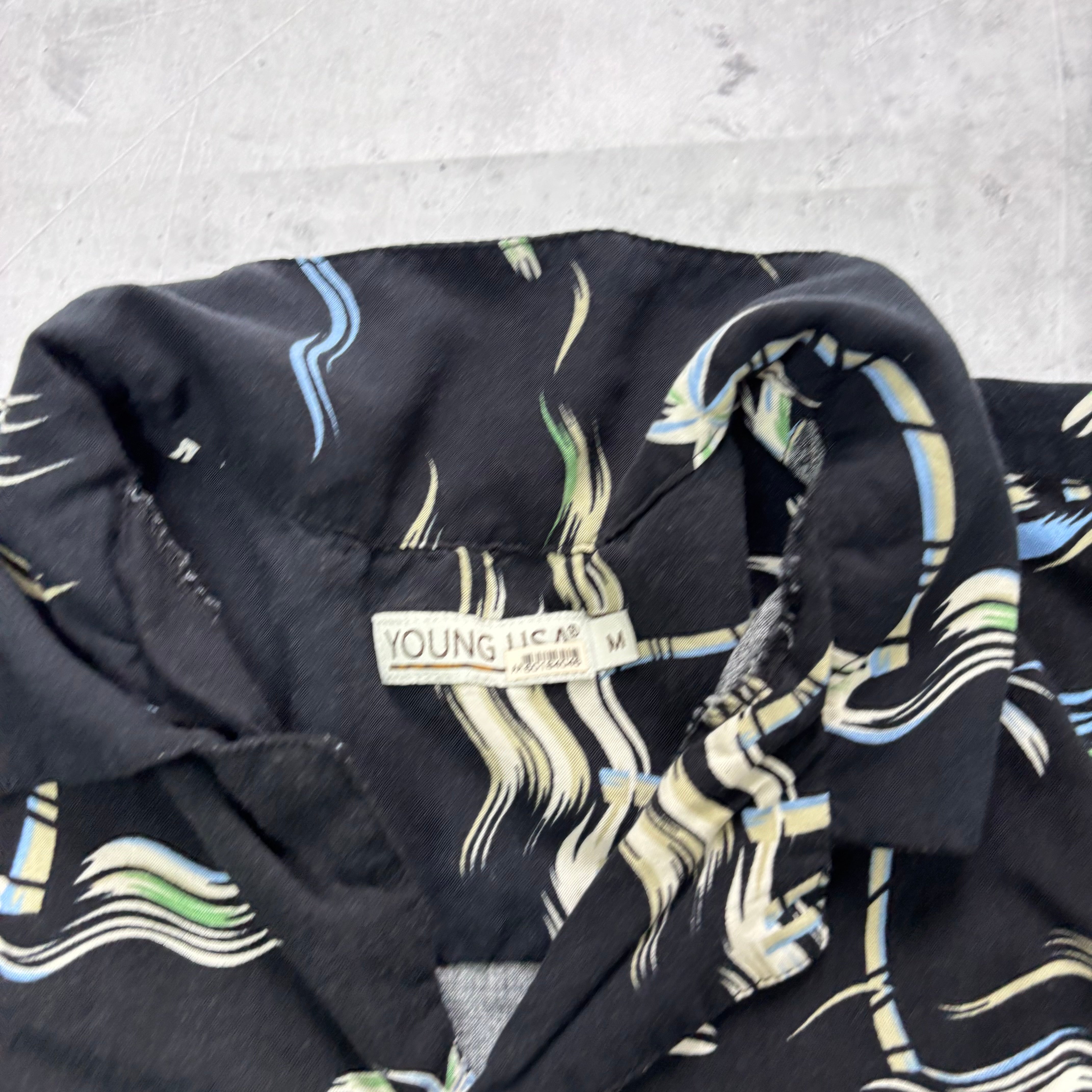 Vintage Hawaiian Shirt Mens Medium Black Aloha Floral Short Sleeve Rayon (E)