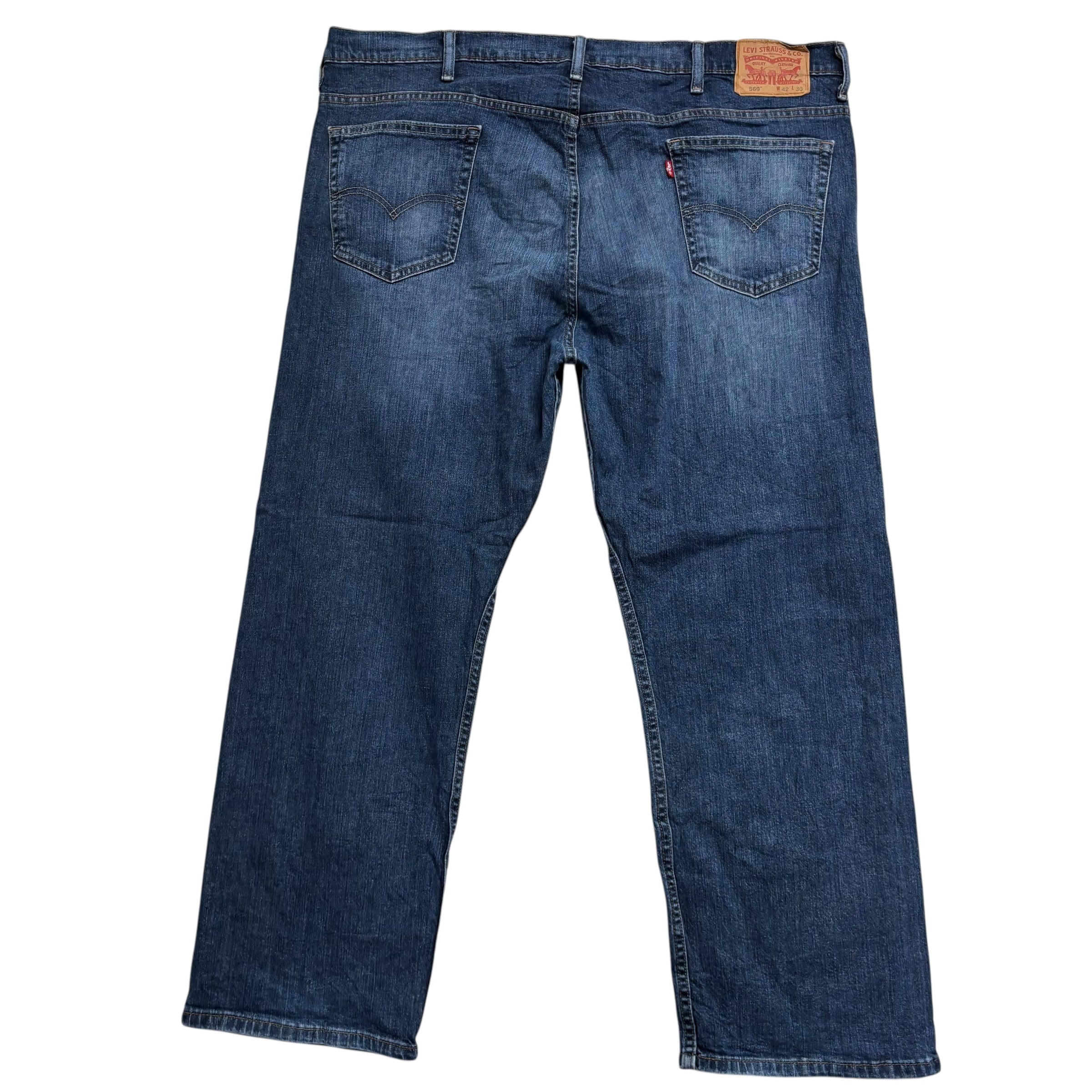Levis 569 Jeans W42 L30 Mens Mid Blue Baggy Relaxed Straight Fit Stretch Denim (E)