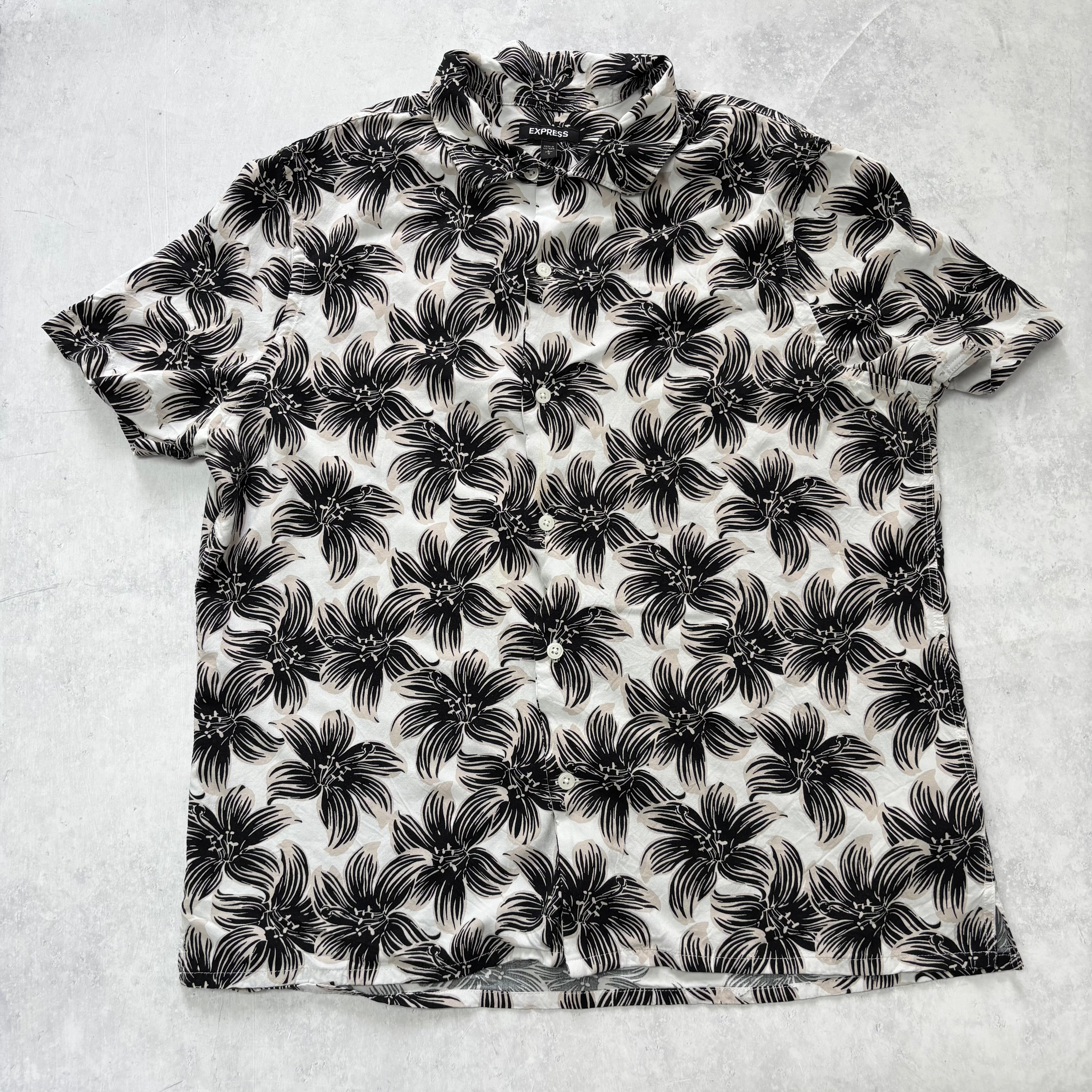 Hawaiian Shirt Mens Medium White Floral Aloha Short Sleeve Rayon (E)