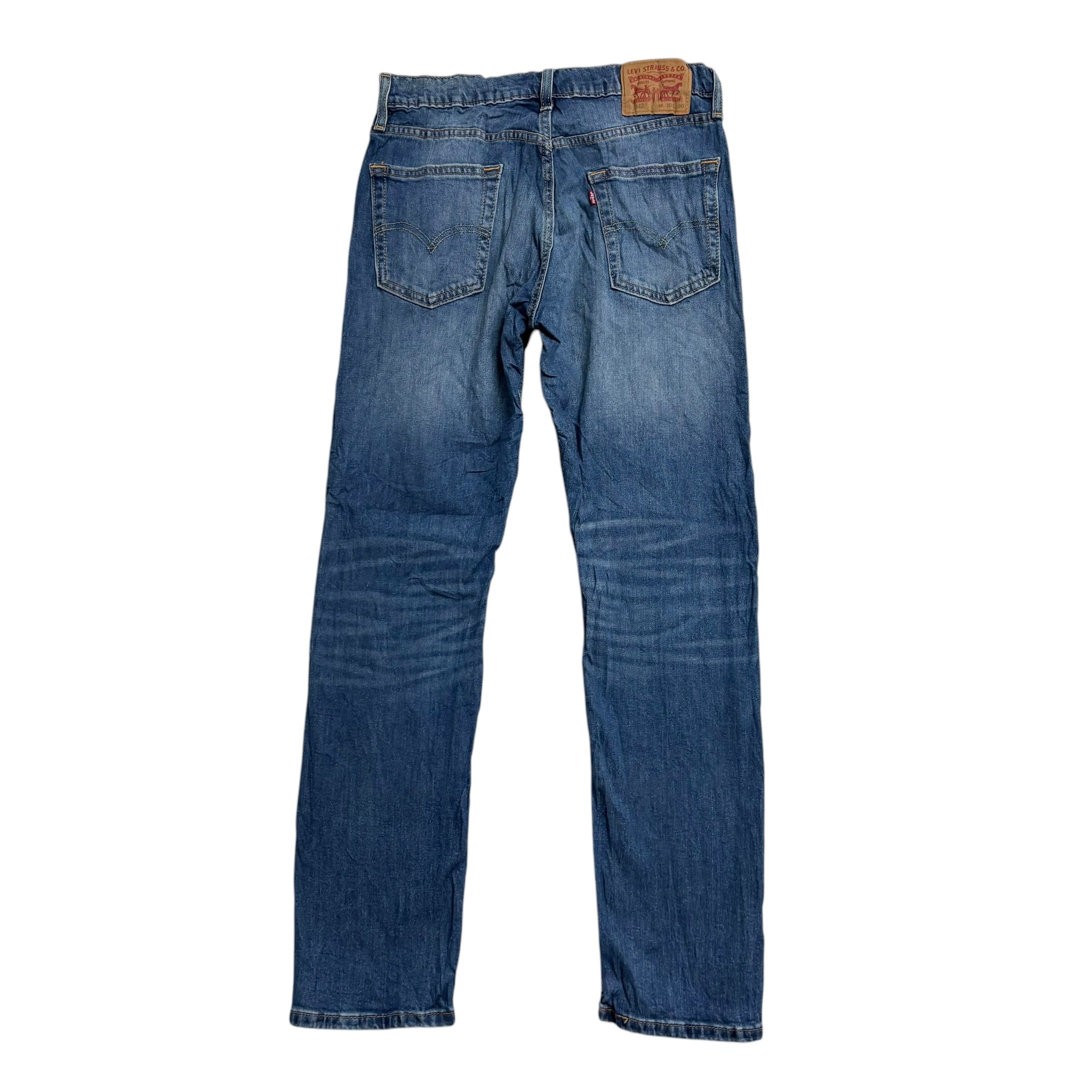 Levis 513 Jeans W30 L30 Mens Mid Blue Slim Straight Fit Stretch Denim (E)