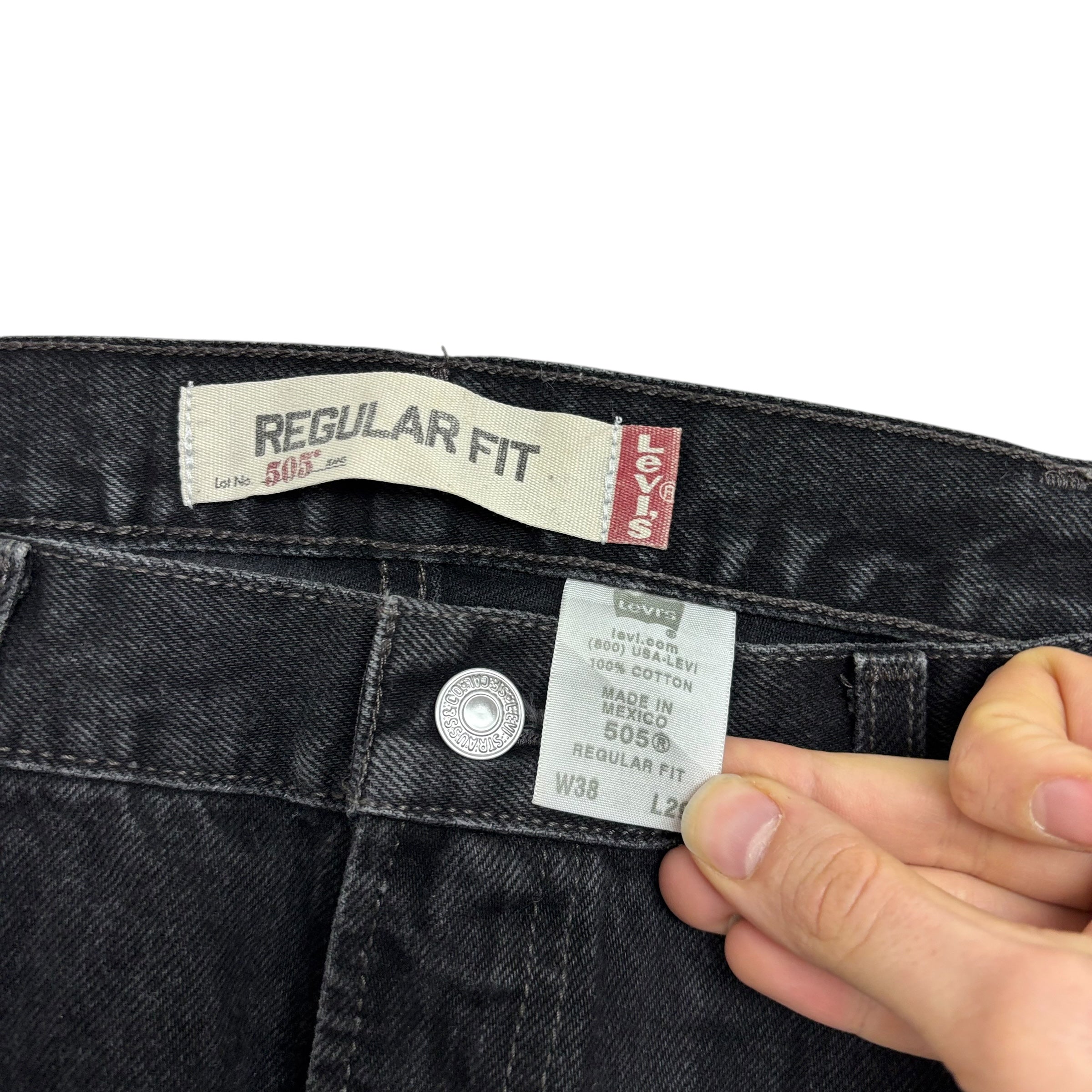 Levis 505 Jeans W38 L29 Mens Black Regular Straight Fit Vintage Denim (E)