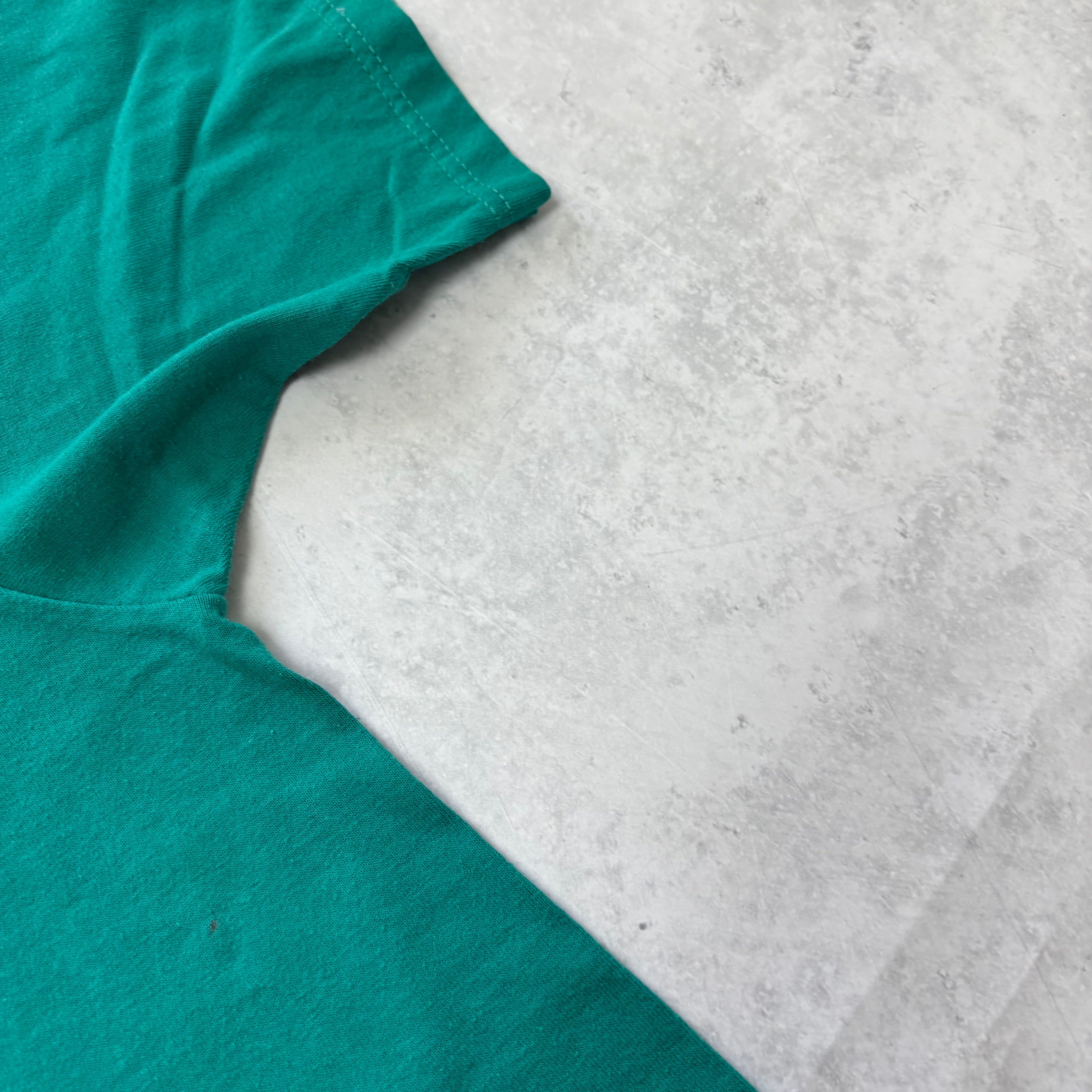 Vintage T Shirt Mens Large Teal Green Graphic Print 90s USA