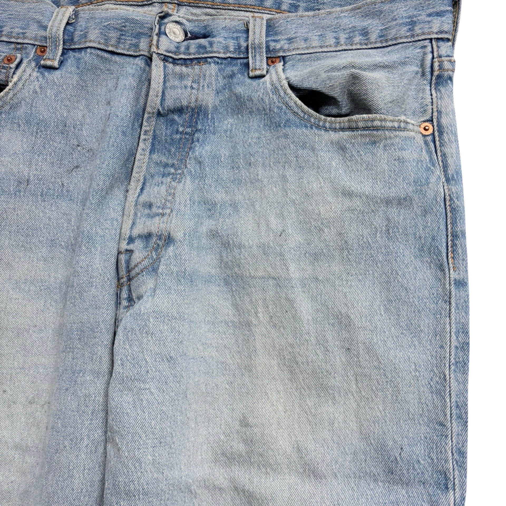 Levis 501 Jeans W34 L34 Mens Light Blue Regular Straight Fit Stretch Denim (F)