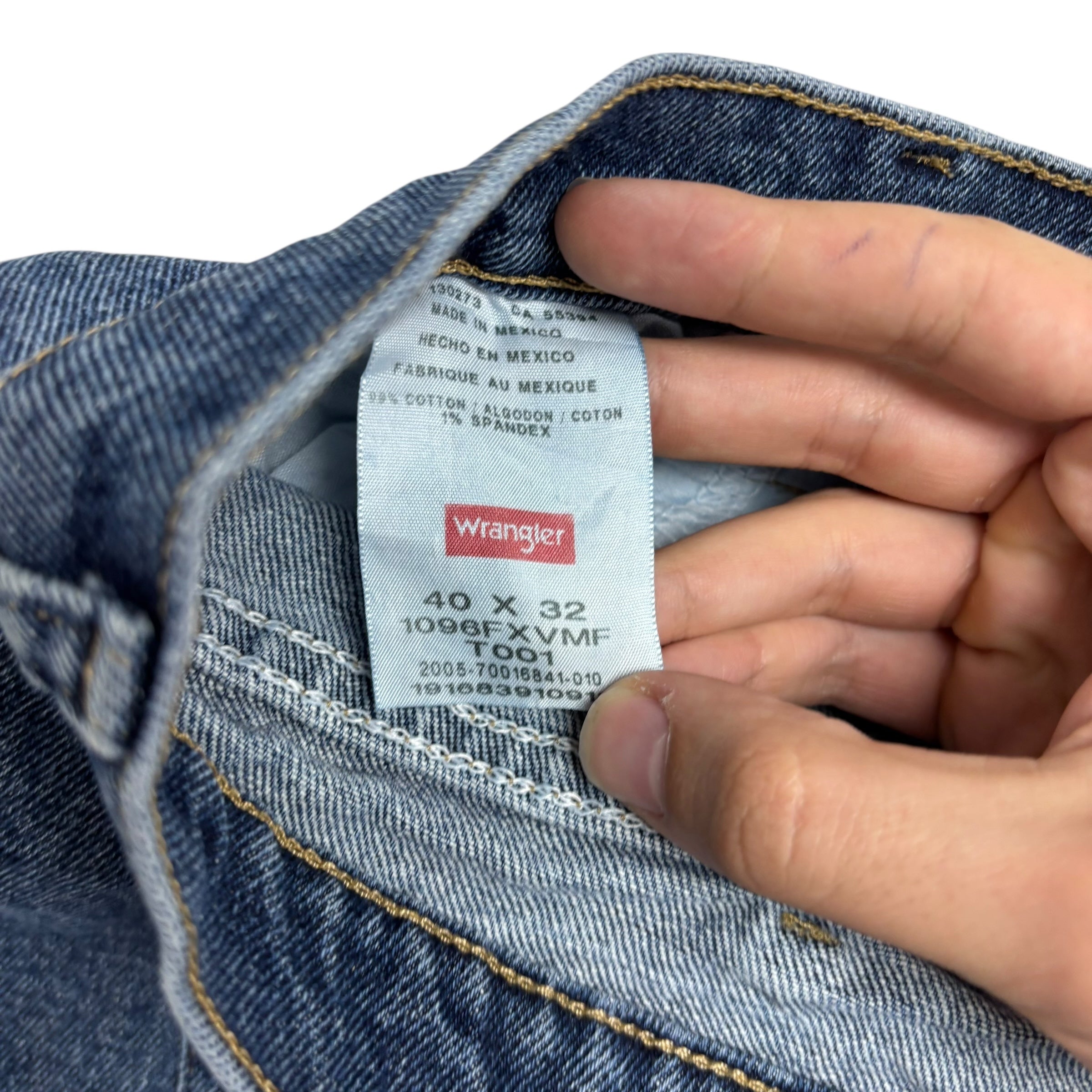 Wrangler Jeans W40 L32 Mens Mid Blue Regular Straight Fit Stretch Denim (E)