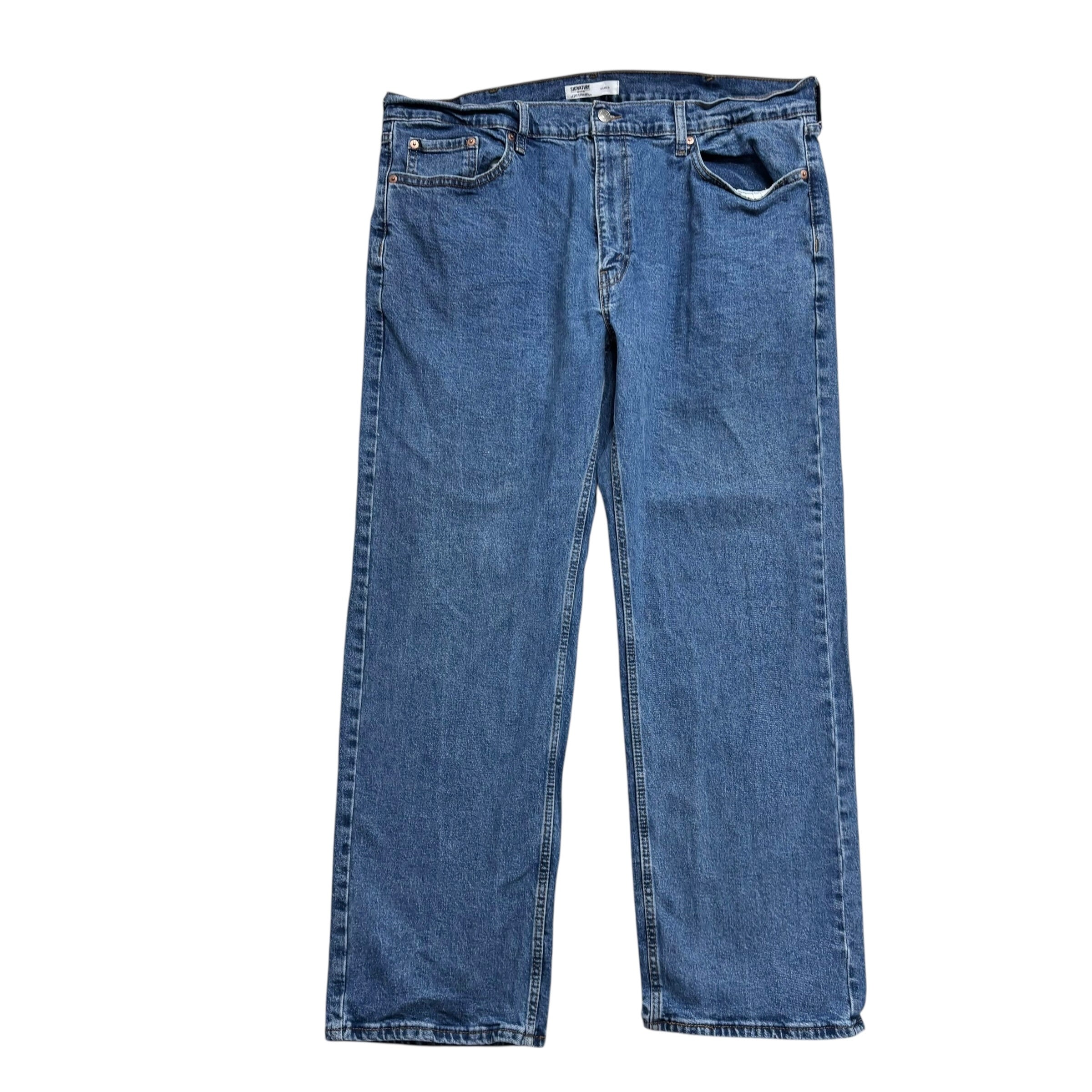 Levis Signature Jeans W42 L32 Mens Mid Blue Relaxed Straight Stretch Denim (E)