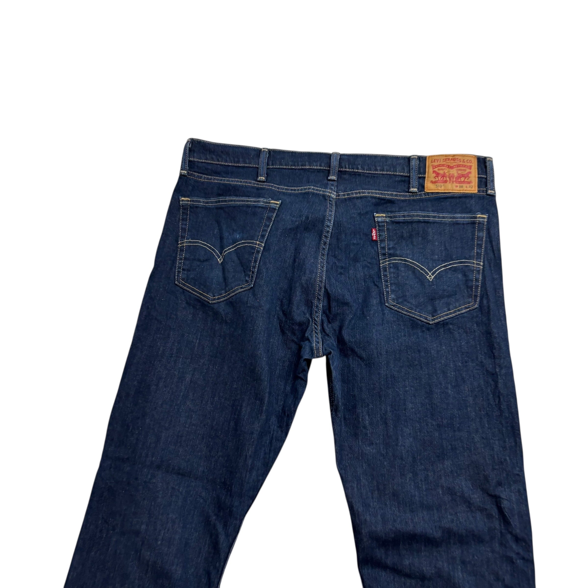 Levis 513 Jeans W38 L32 Mens Dark Blue Slim Straight Fit Stretch Denim (E)