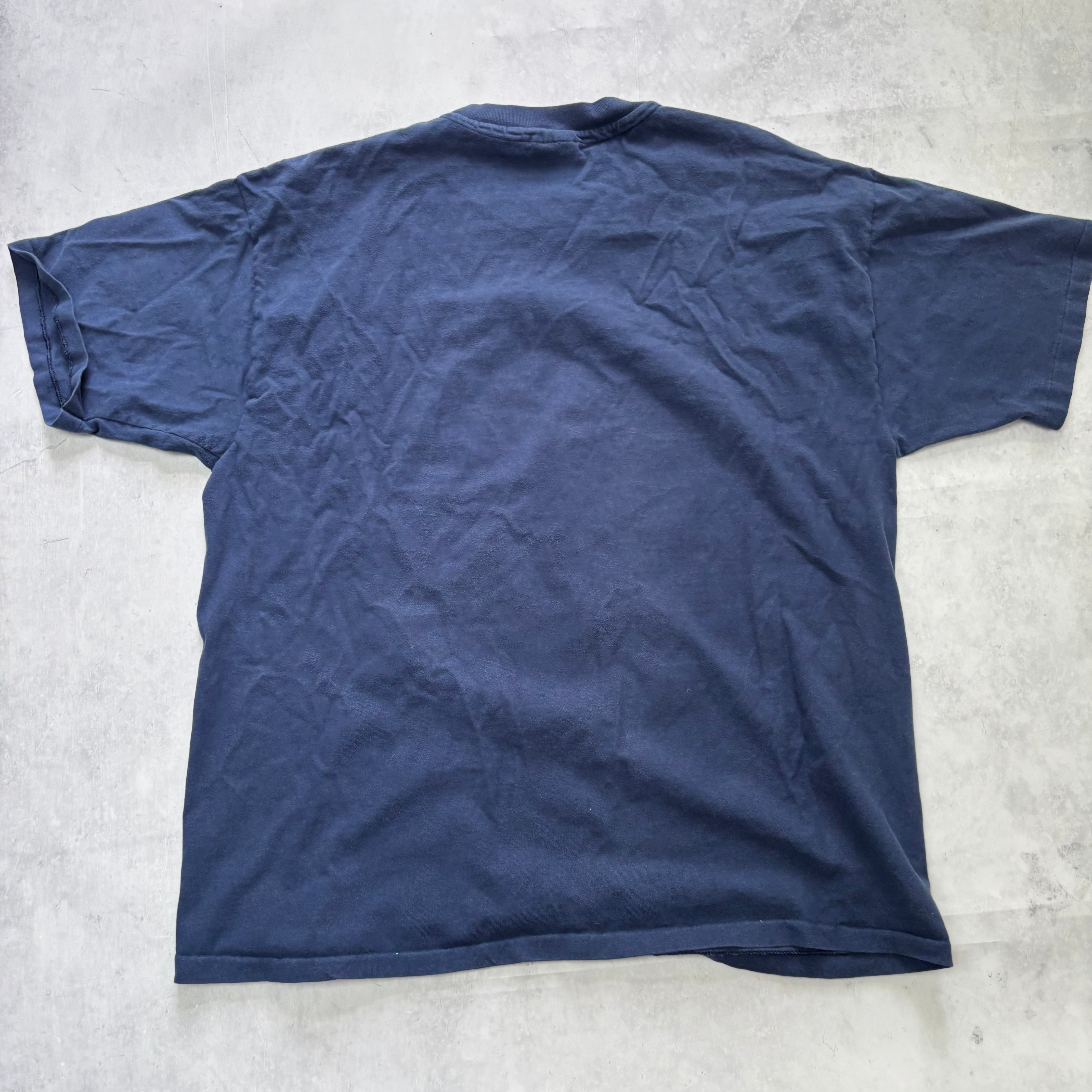 Vintage T Shirt Mens Large Navy Blue Single Stitch Graphic Print 90s Olympics