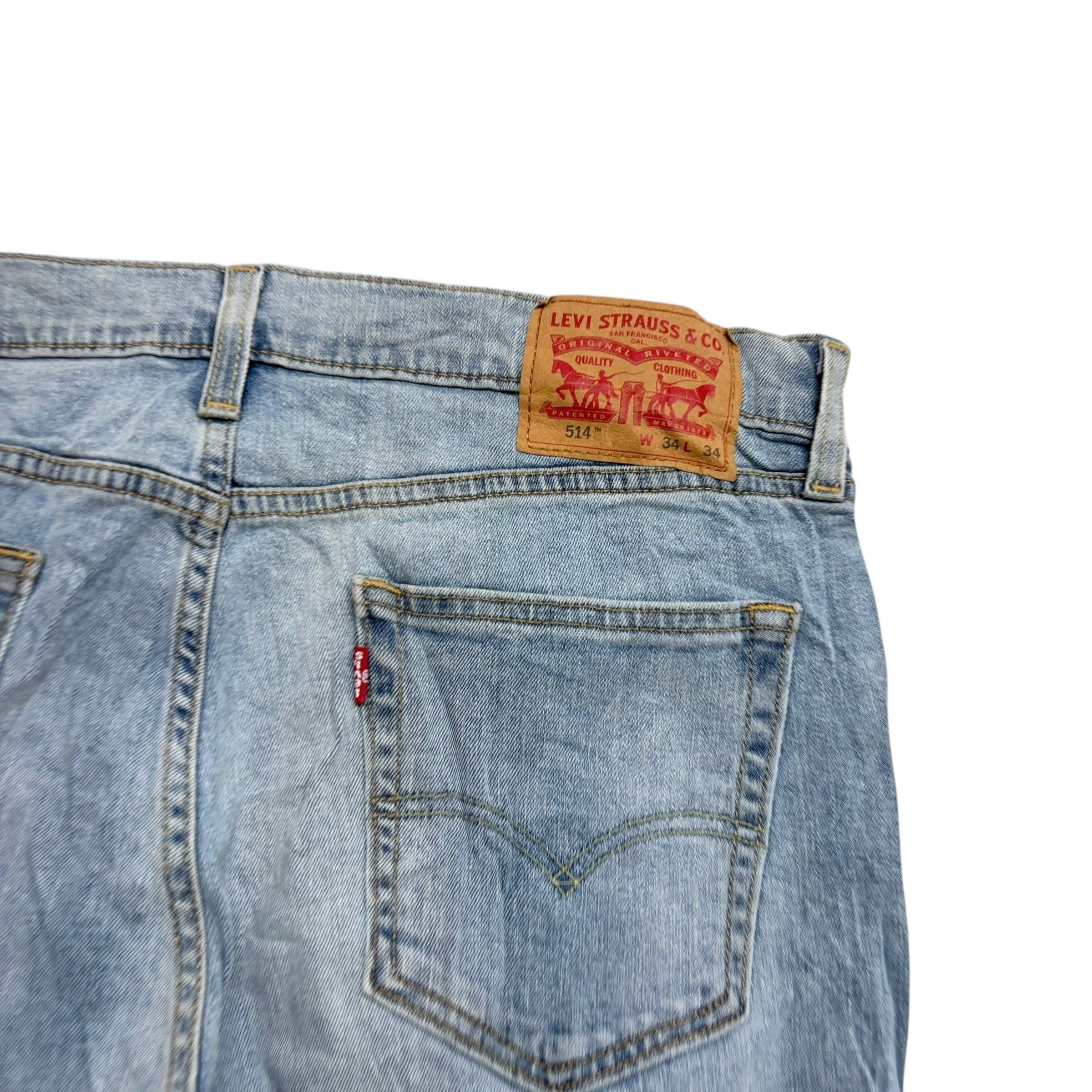 Levis 514 Jeans W34 L34 Mens Light Blue Regular Straight Fit Stretch Denim (E)