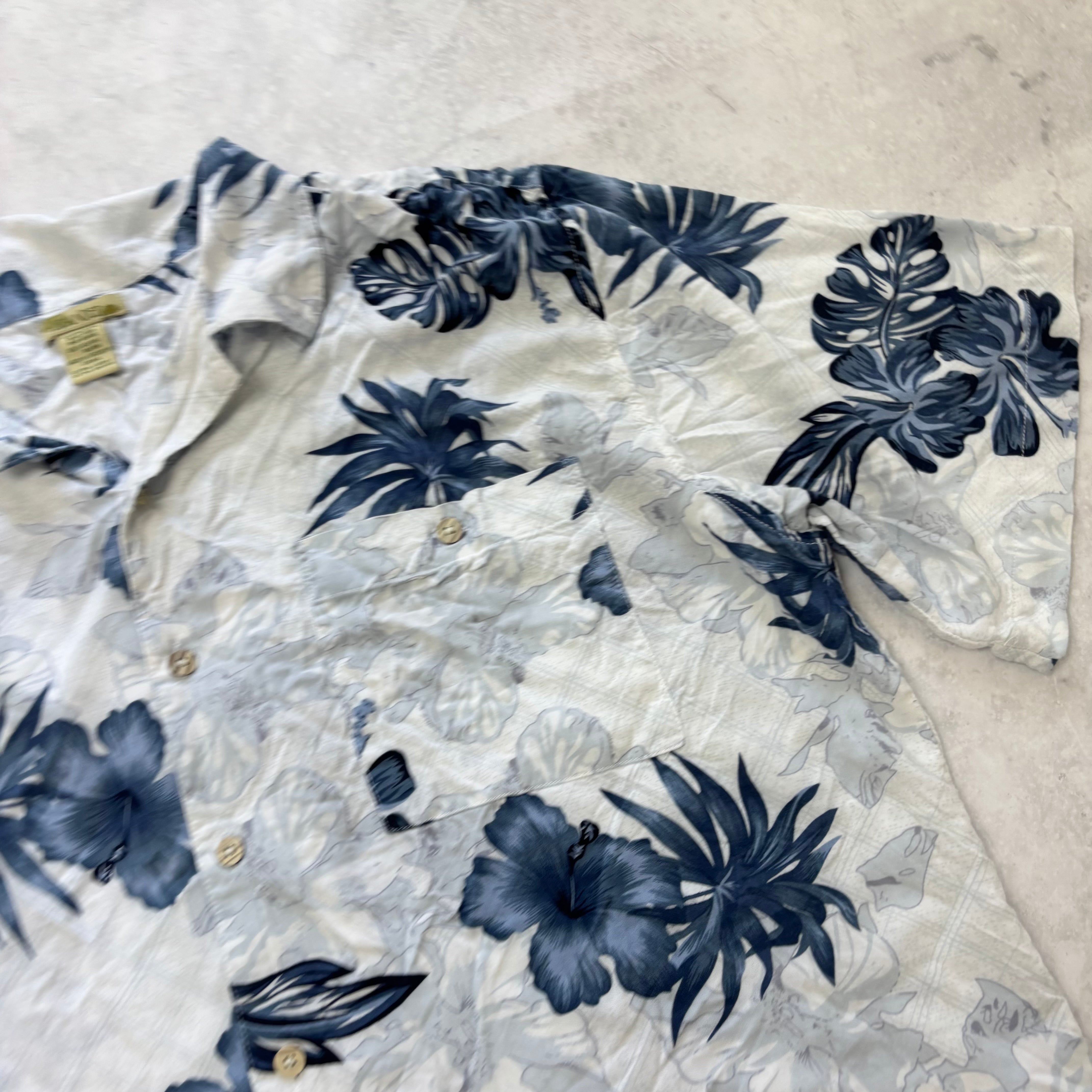 Vintage Hawaiian Shirt Mens XL White Aloha Floral Short Sleeve Rayon (E)