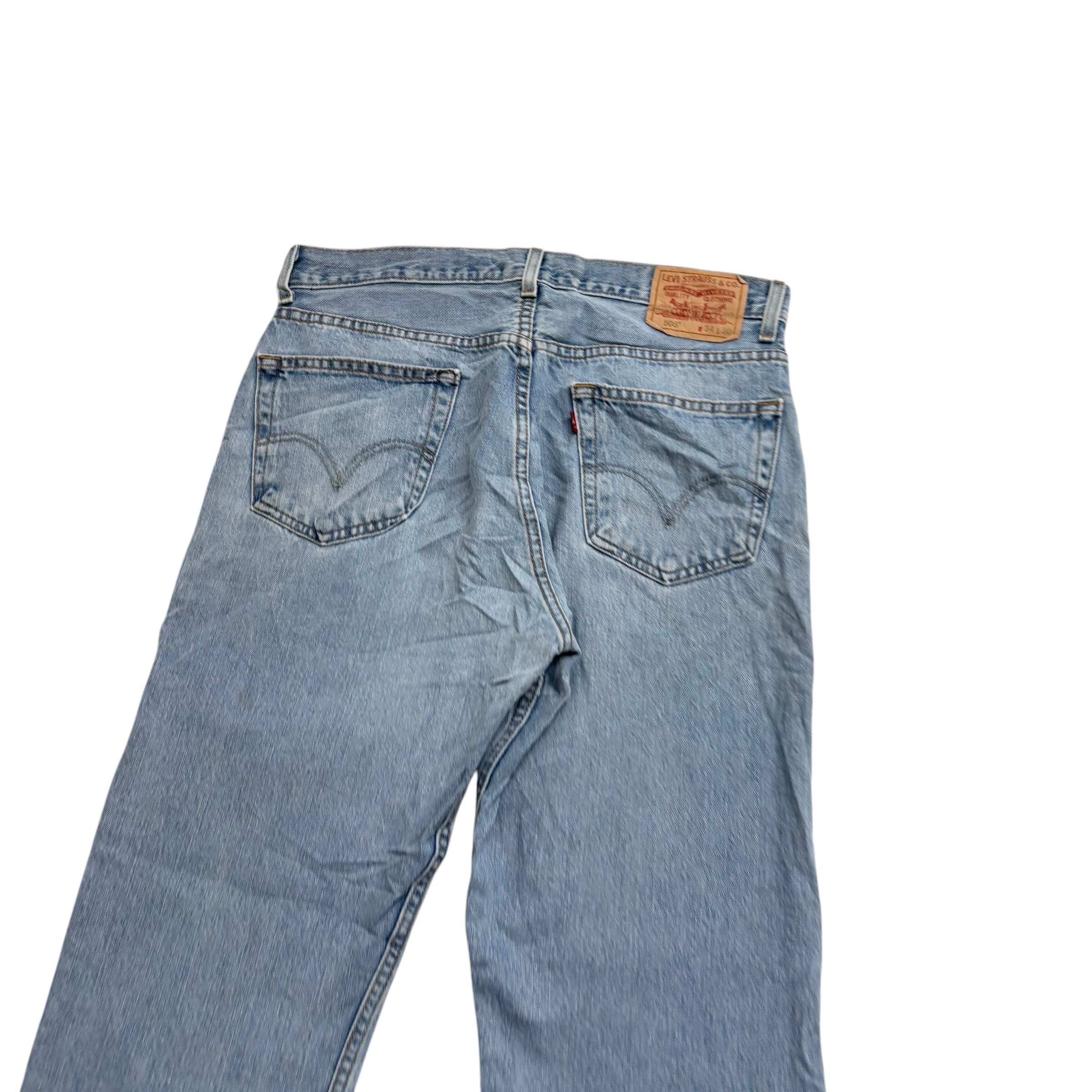 Levis 505 Jeans W33 L30 Mens Light Blue Regular Straight Fit Vintage Denim (E)