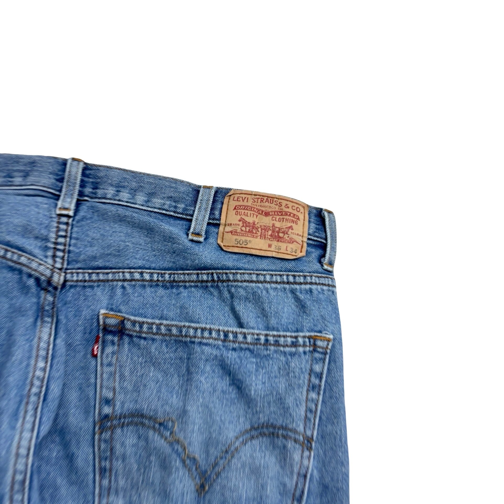 Levis 505 Jeans W38 L34 Mens Light Blue Regular Straight Fit Vintage Denim (E)