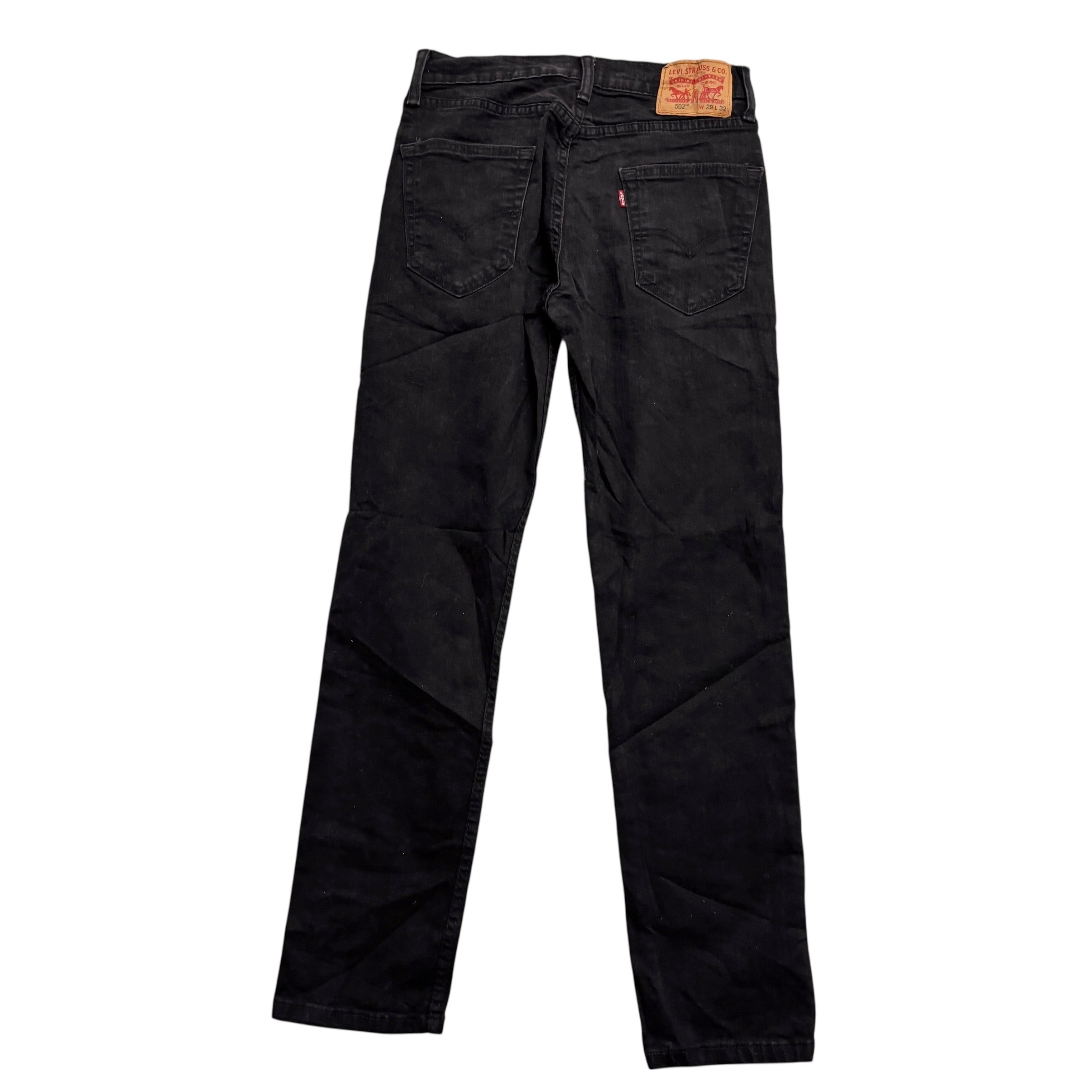 Levis 502 Jeans W28 L32 Mens Black Regular Tapered Fit Stretch Denim (E)
