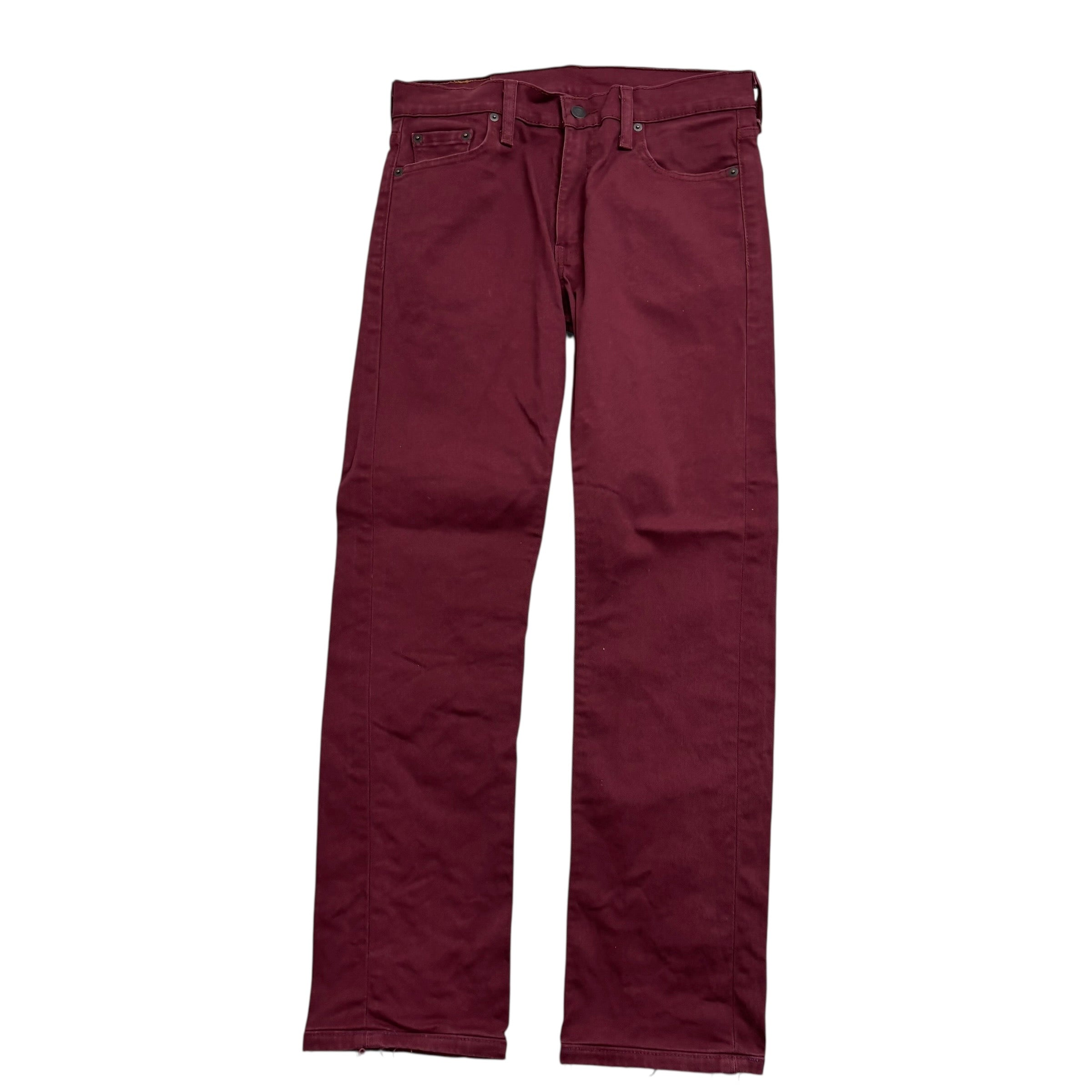 Levis 514 Jeans W30 L29 Mens Burgundy Slim Straight Fit Stretch Denim