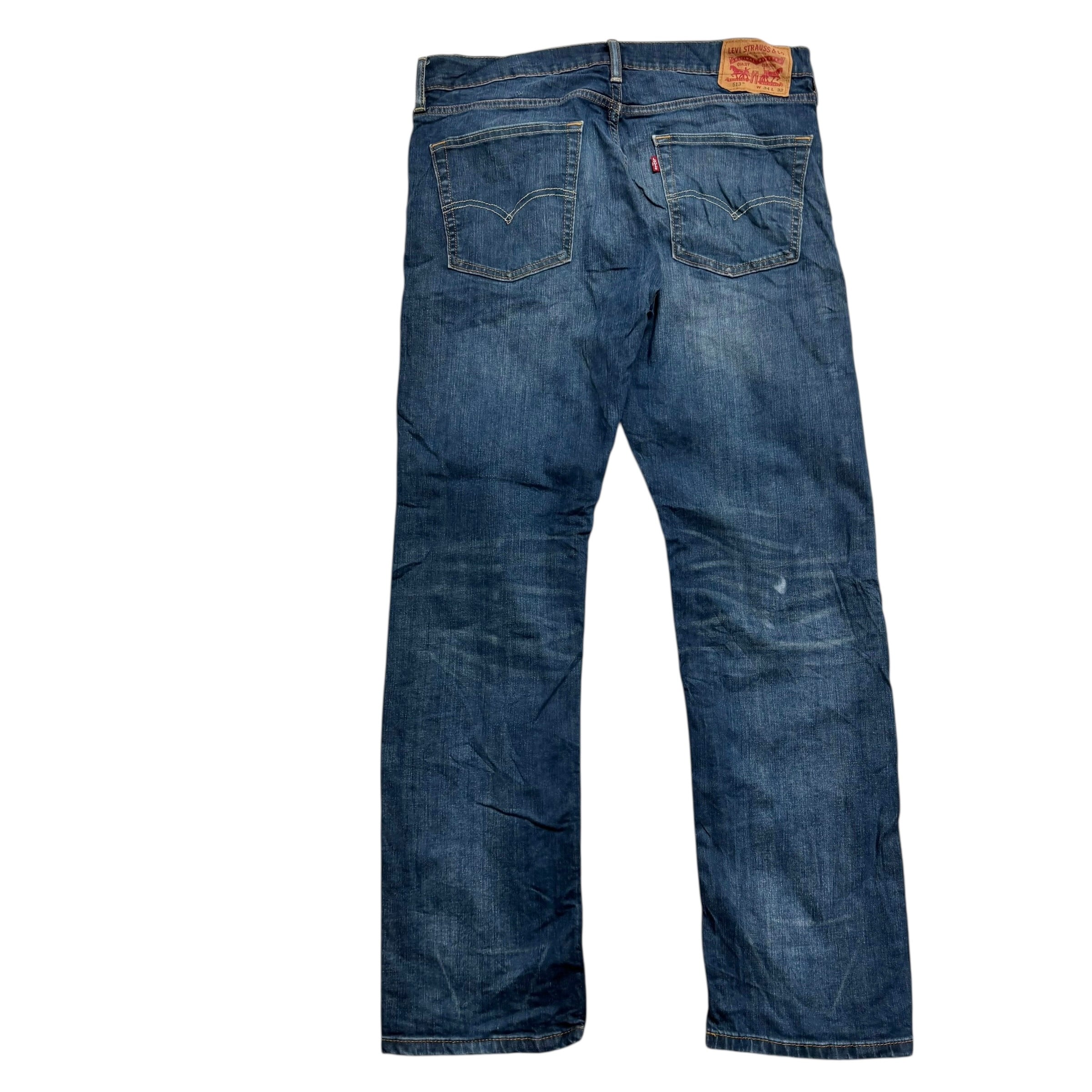 Levis 513 Jeans W34 L32 Mens Dark Blue Slim Straight Fit Stretch Denim (F)