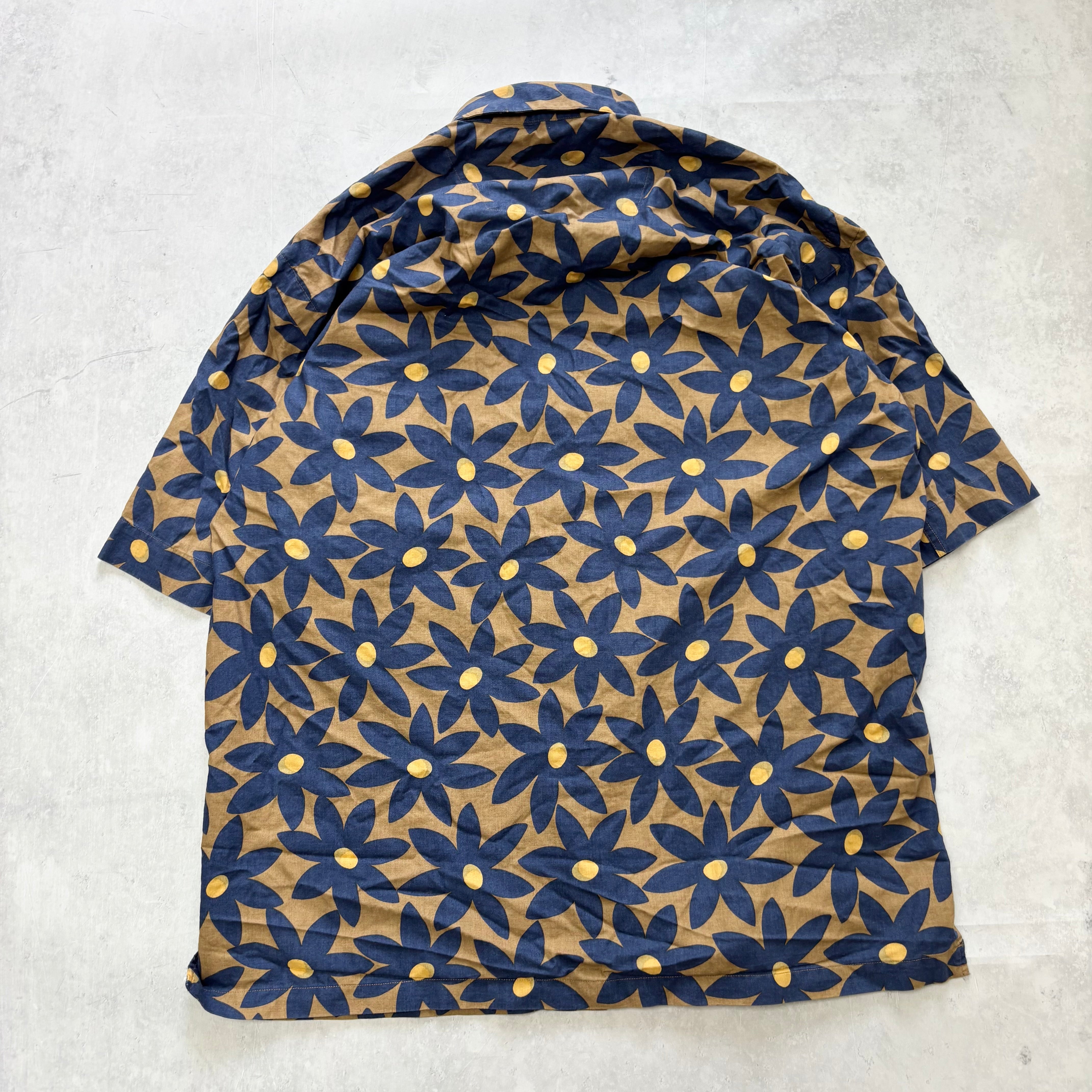 Vintage Hawaiian Shirt Mens Small Navy Brown Floral Aloha Short Sleeve (E)