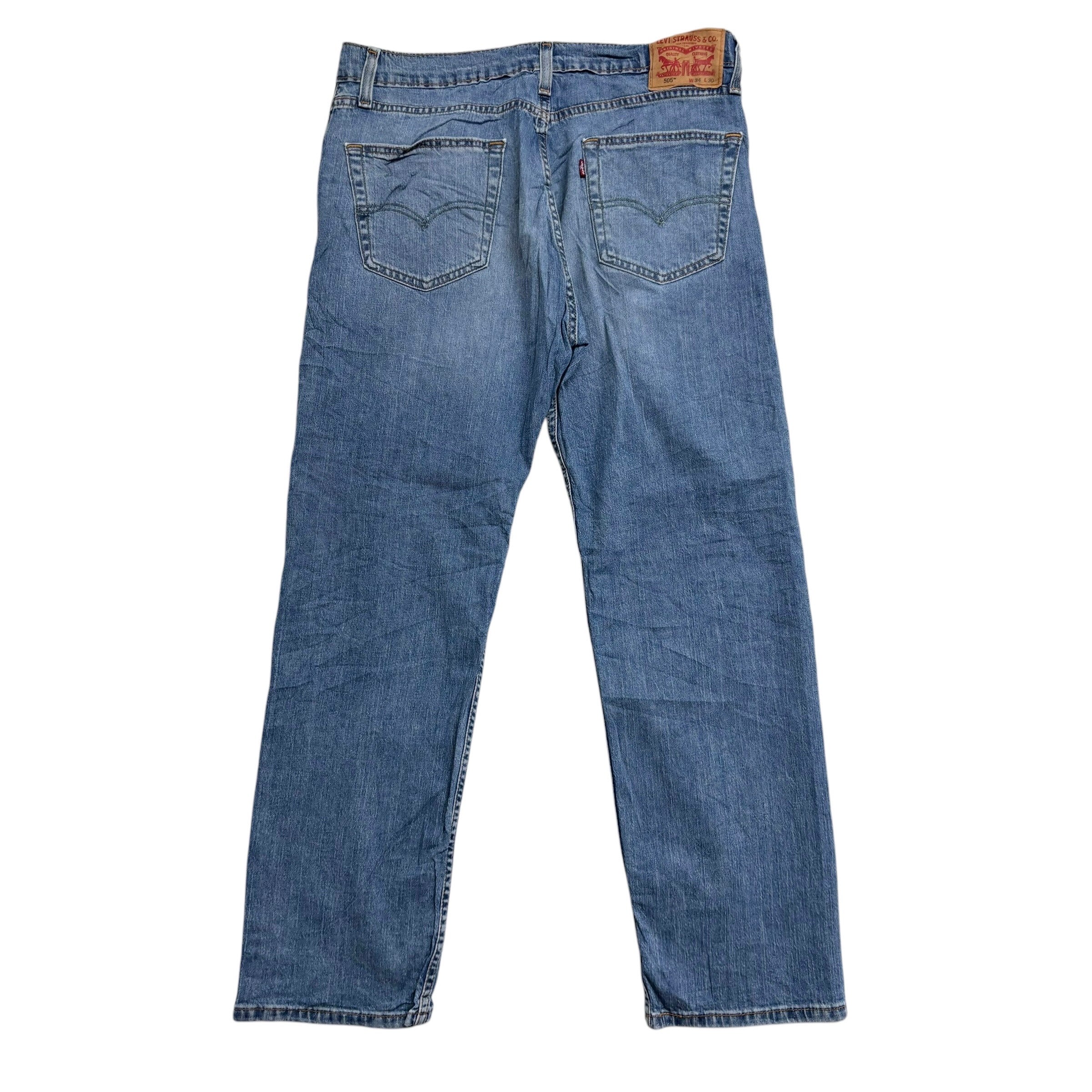 Levis 505 Jeans W34 L30 Mens Light Blue Regular Straight Fit Stretch Denim