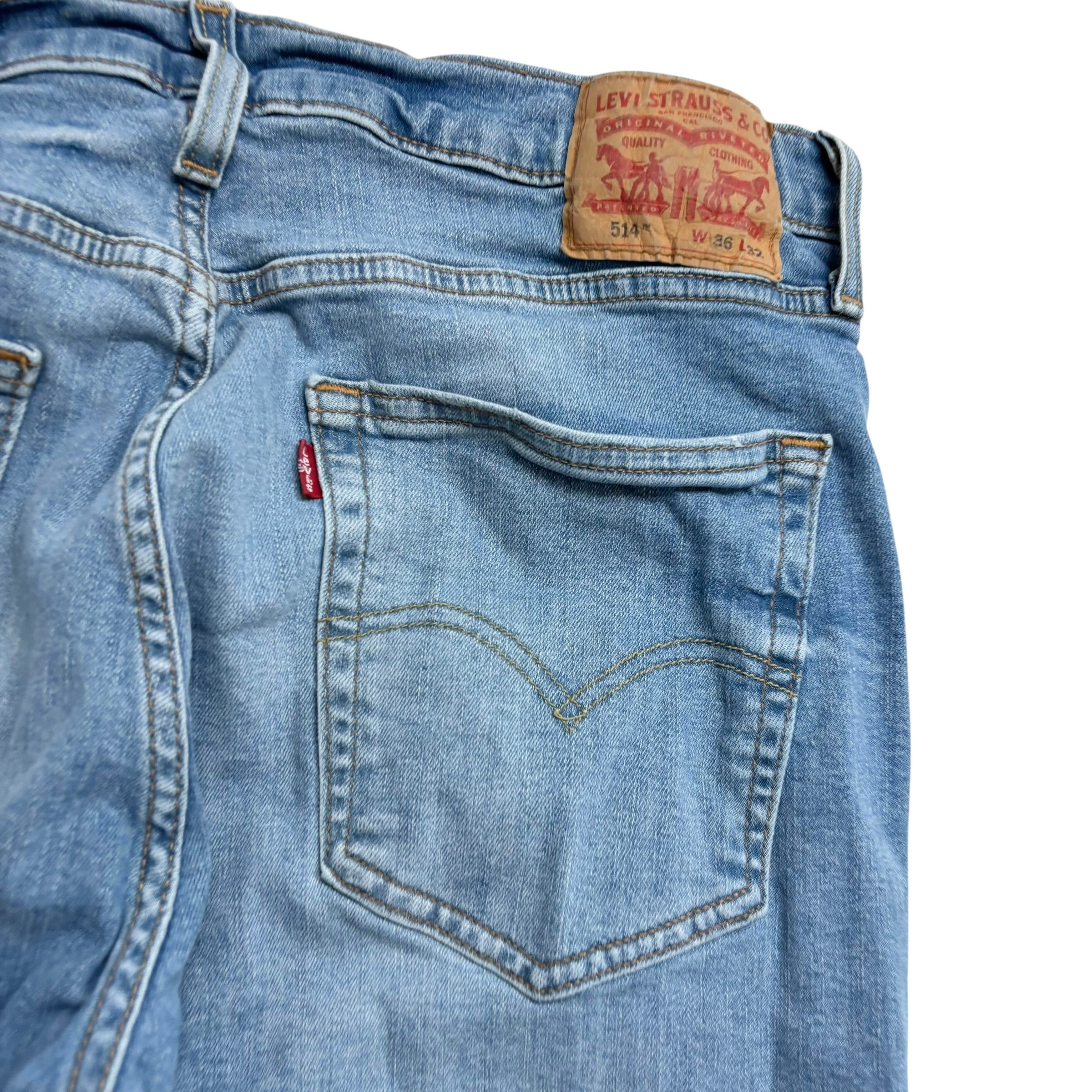 Levis 514 Jeans W36 L32 Mens Light Blue Regular Straight Fit Stretch Denim