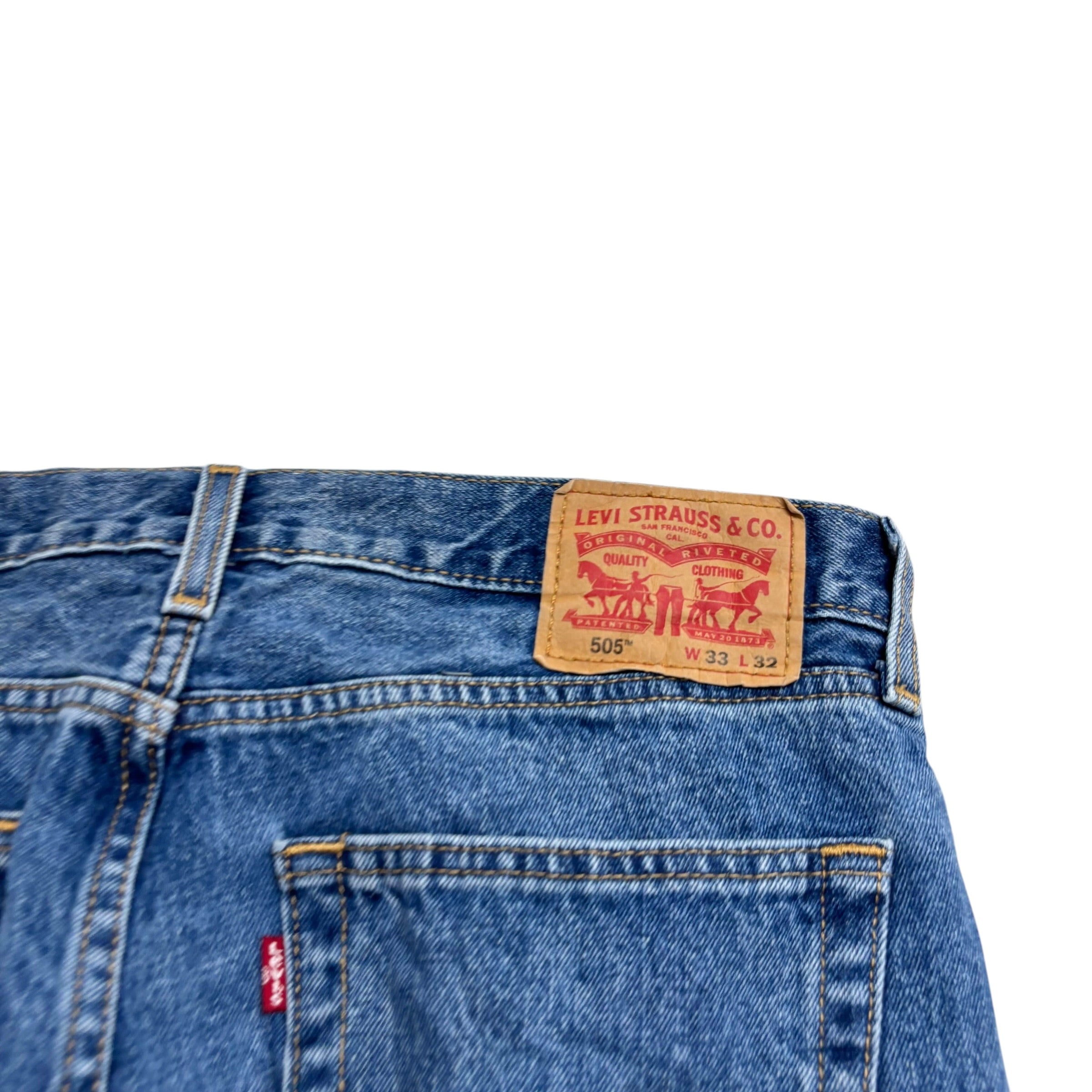 Levis 505 Jeans W33 L32 Mens Mid Blue Regular Straight Fit Denim (E)