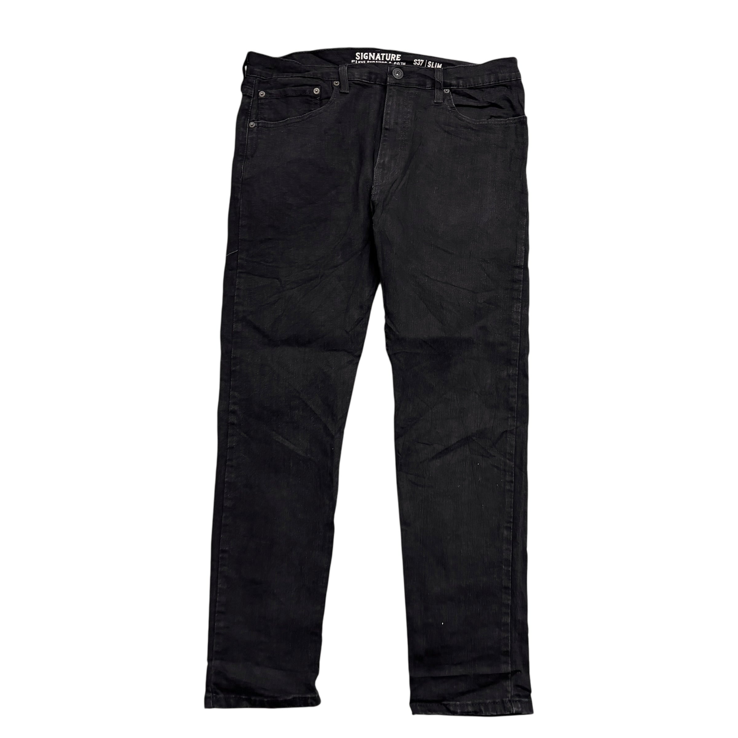 Levis Signature Jeans W36 L30 Mens Black Slim Fit Stretch Denim (E)