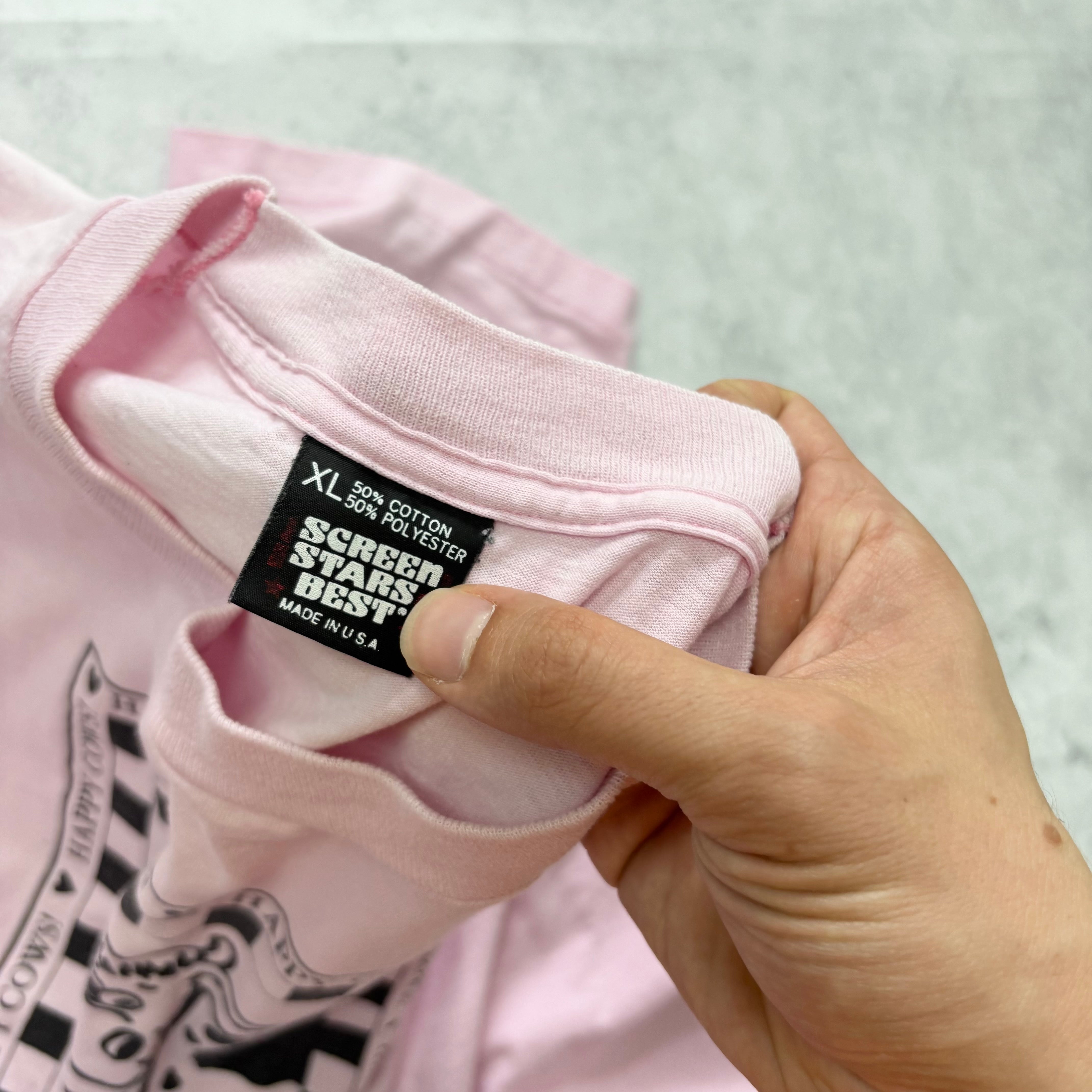 Vintage T Shirt Mens Large Pink Single Stitch Graphic Print 90s USA