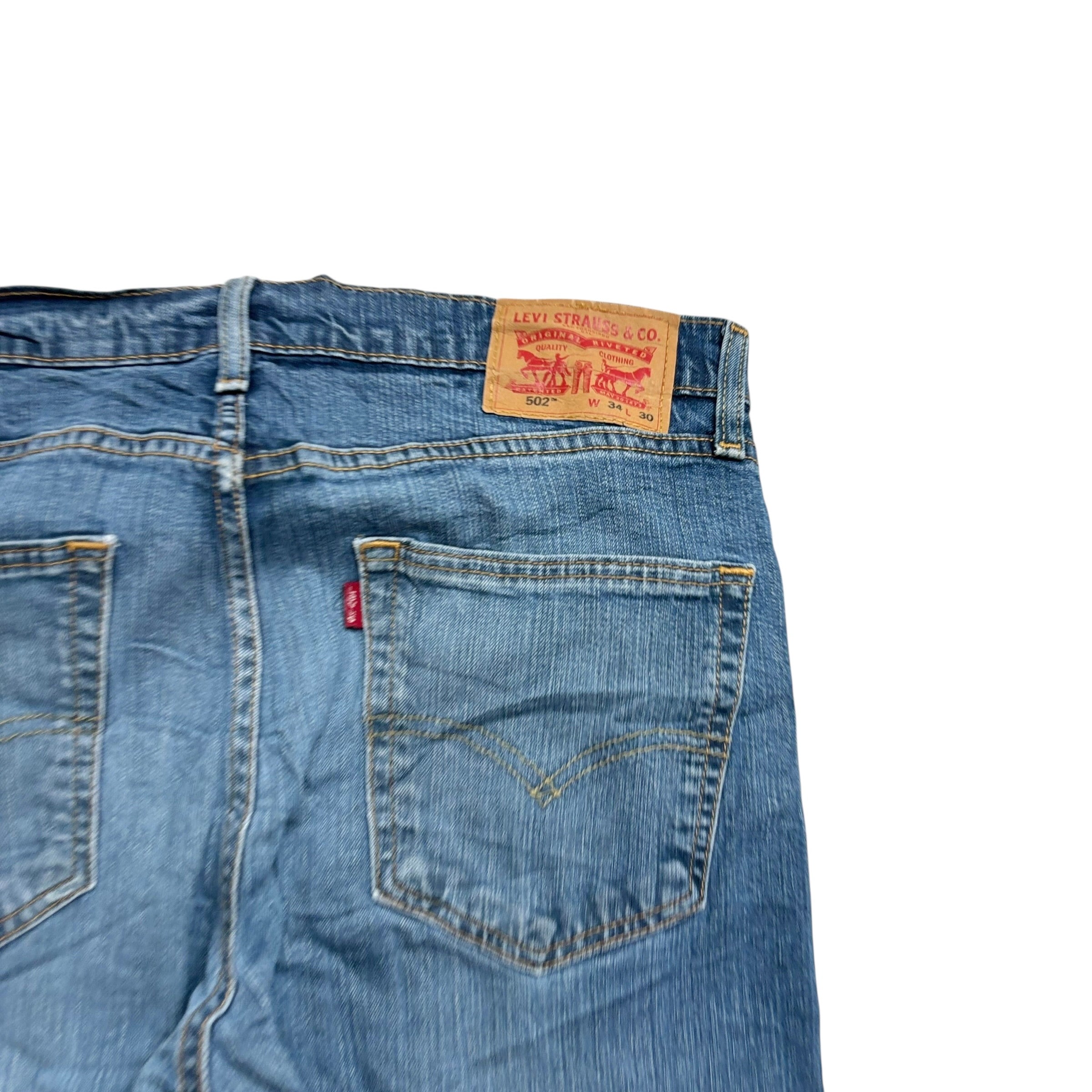 Levis 502 Jeans W34 L29 Mens Mid Blue Regular Tapered Fit Stretch Denim (E)