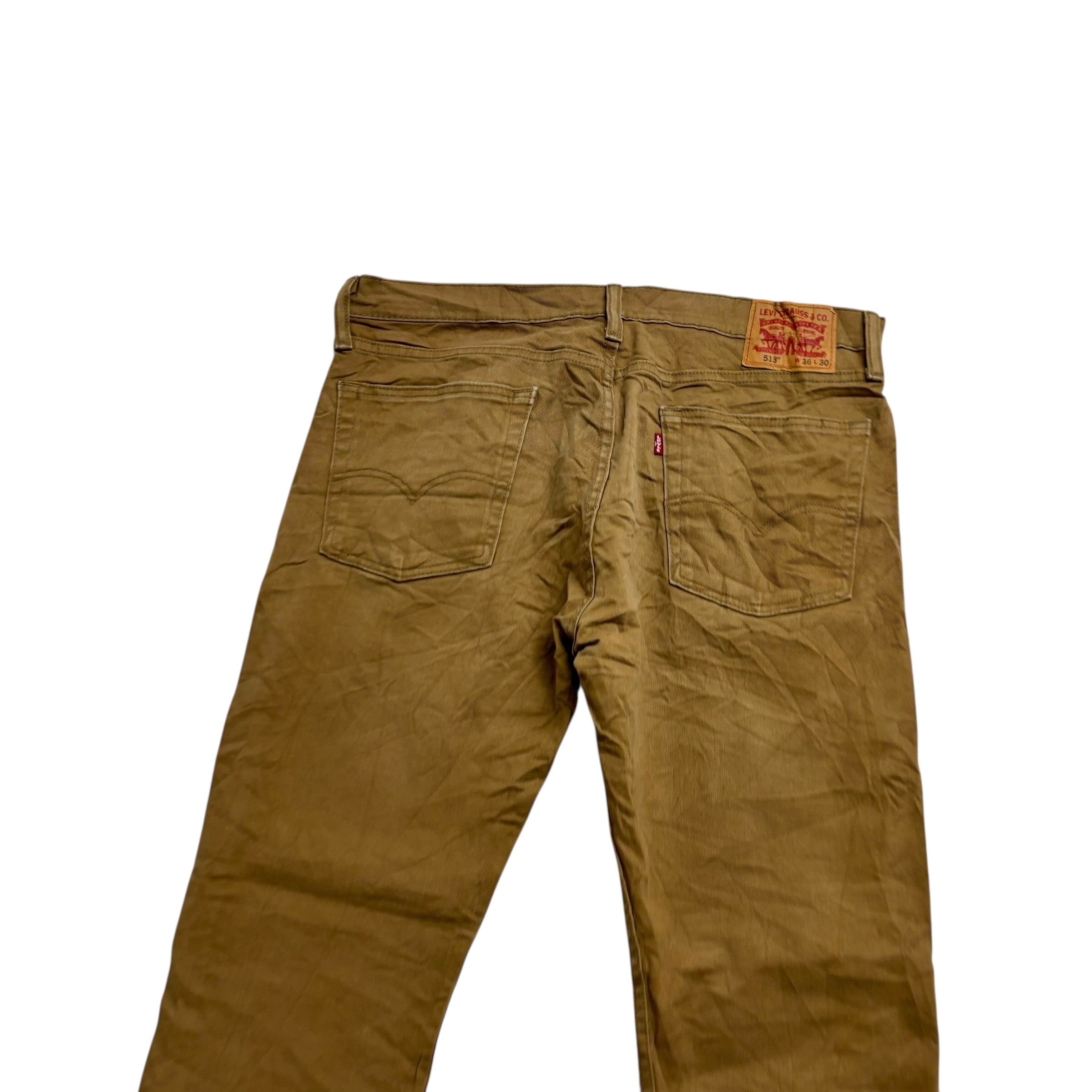 Levis 513 Jeans W36 L30 Mens Tan Slim Straight Fit Stretch Denim (E)
