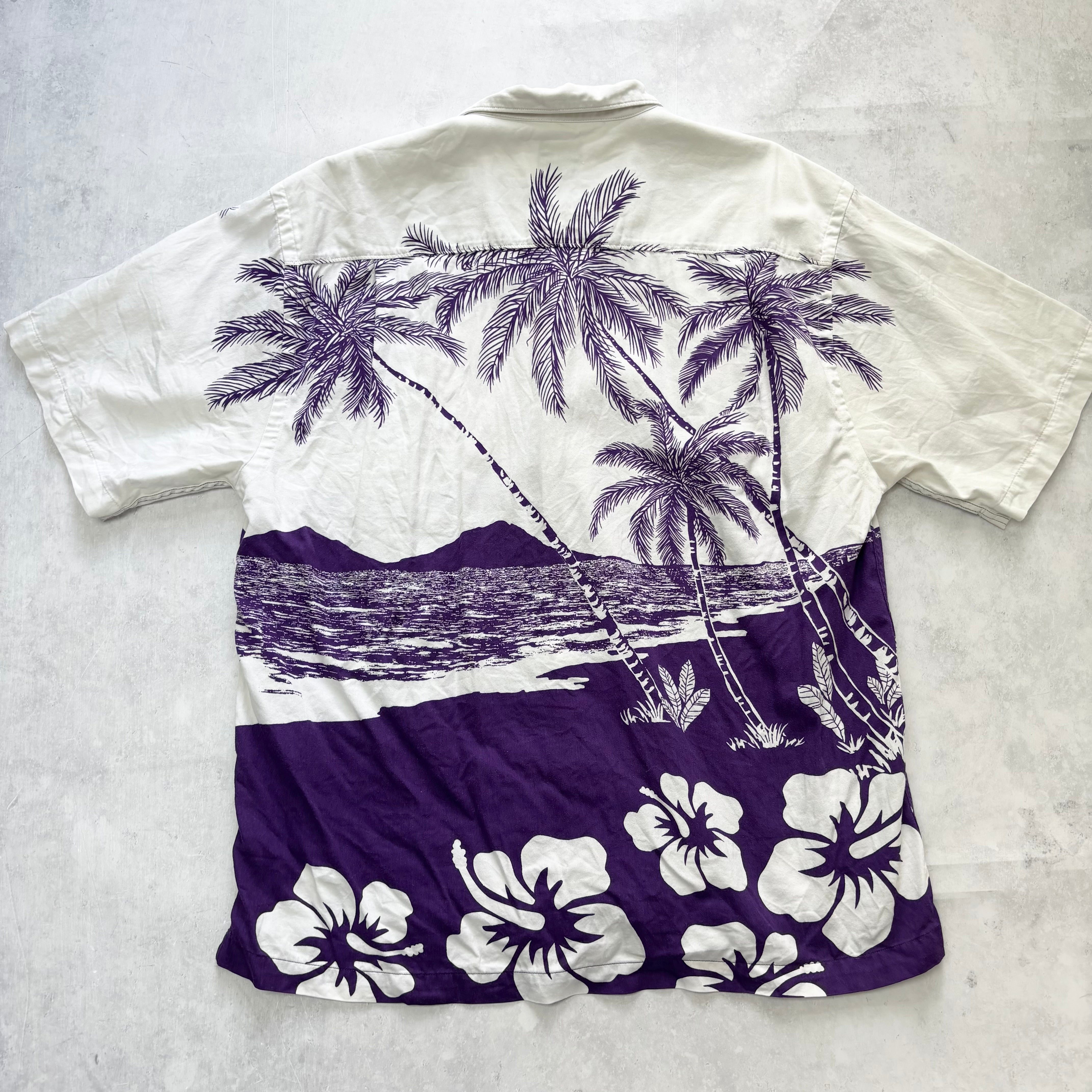 Vintage Hawaiian Shirt Mens Medium White Floral Aloha Short Sleeve Cotton (E)