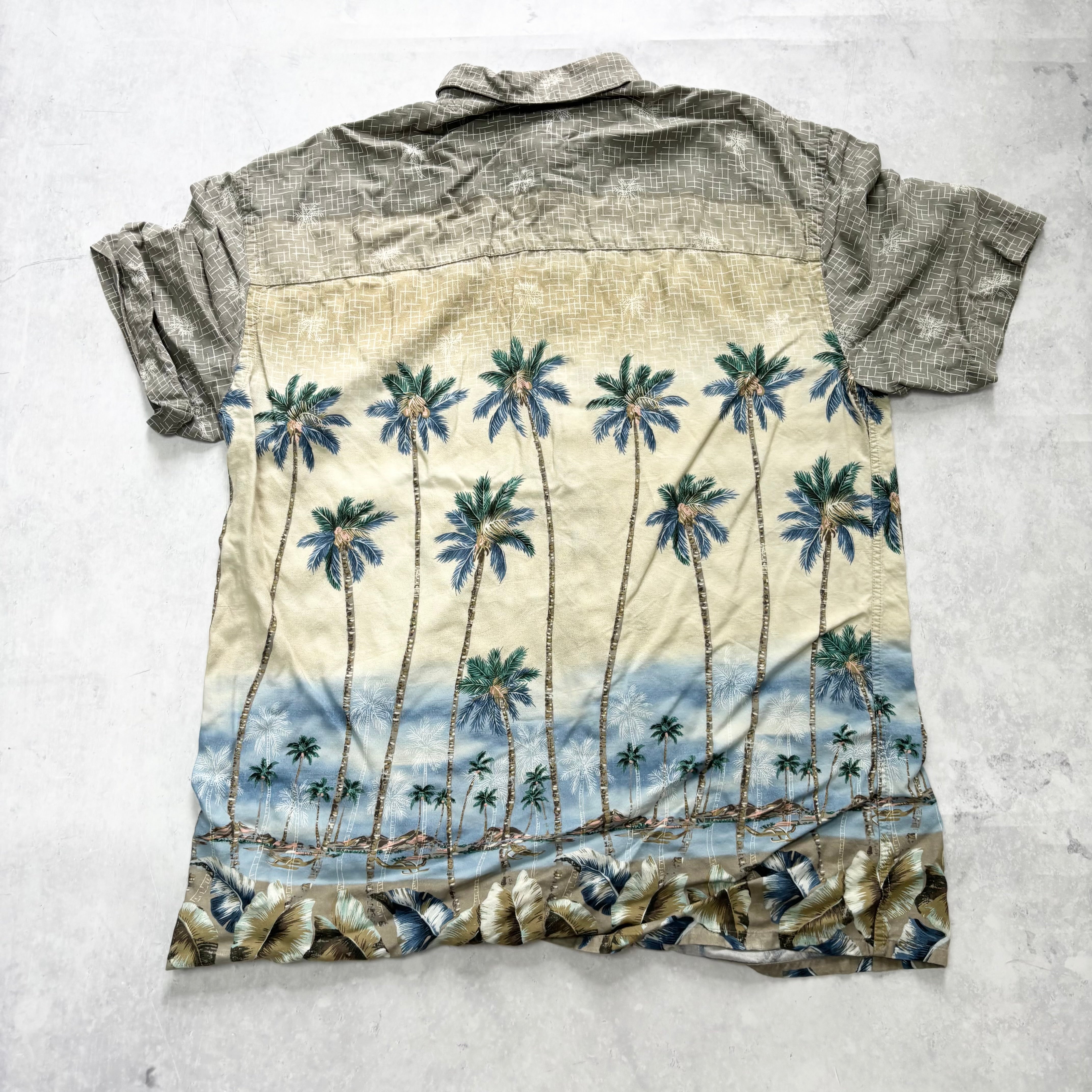Vintage Hawaiian Shirt Mens Medium Beige Floral Aloha Short Sleeve Rayon (F)