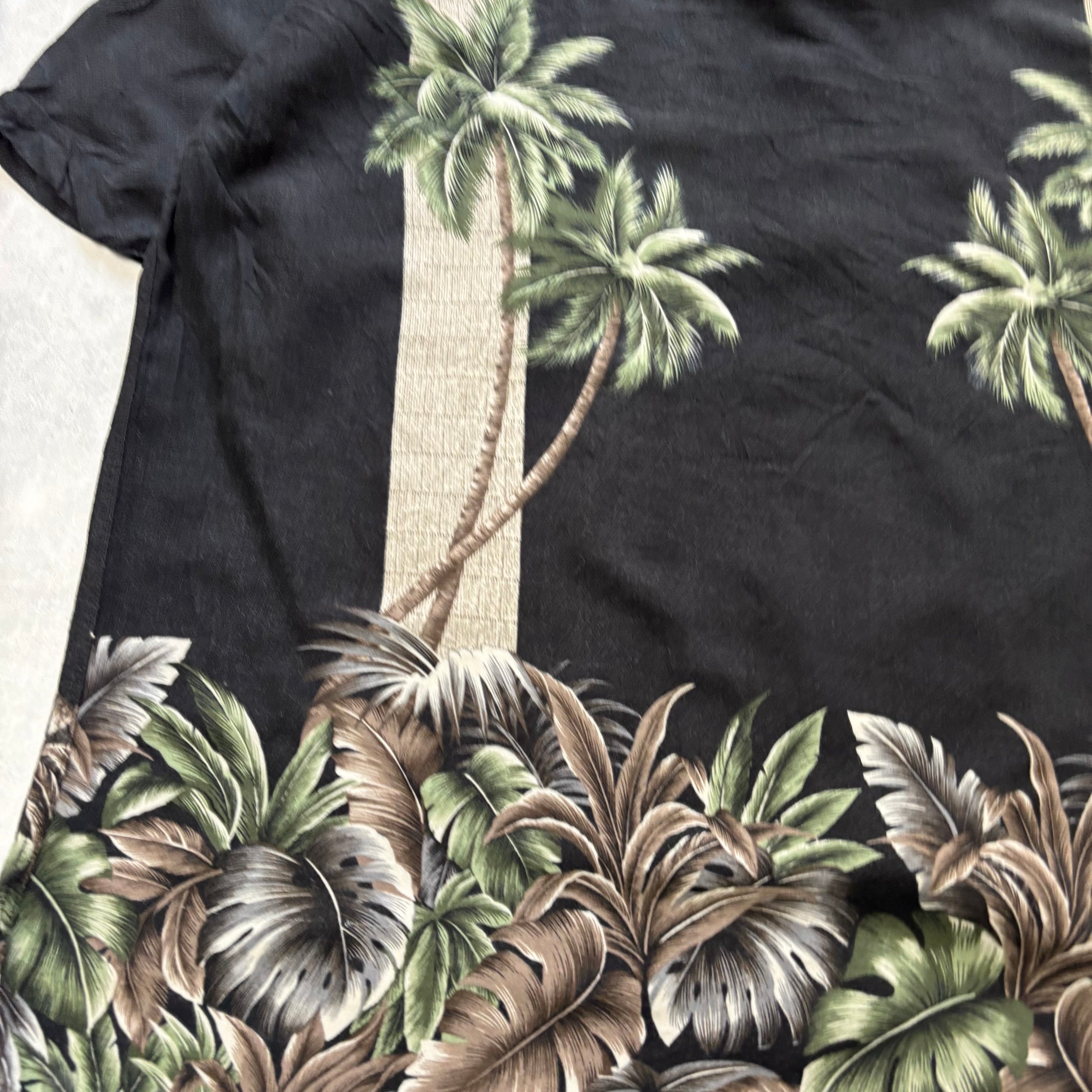 Vintage Hawaiian Shirt Mens XXL Black Floral Aloha Rayon Short Sleeve