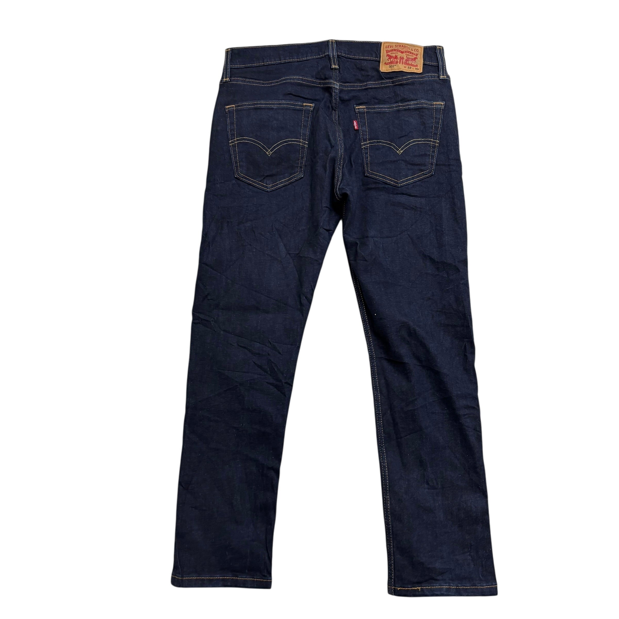 Levis 502 Jeans W32 L30 Mens Dark Blue Regular Tapered Fit Stretch Denim (E)