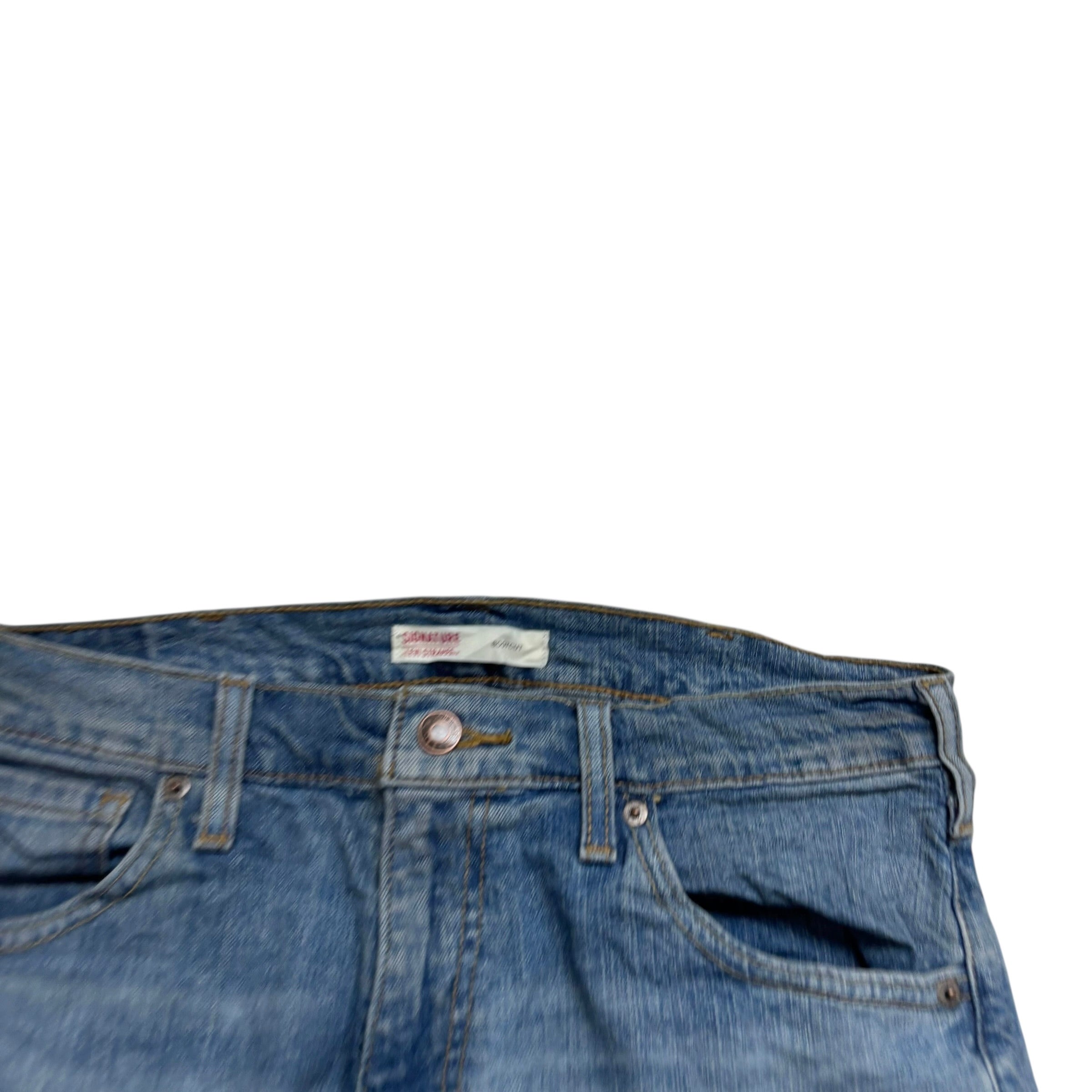 Levis Signature Jeans W32 L32 Mens Mid Blue Regular Bootcut Stretch Denim (E)