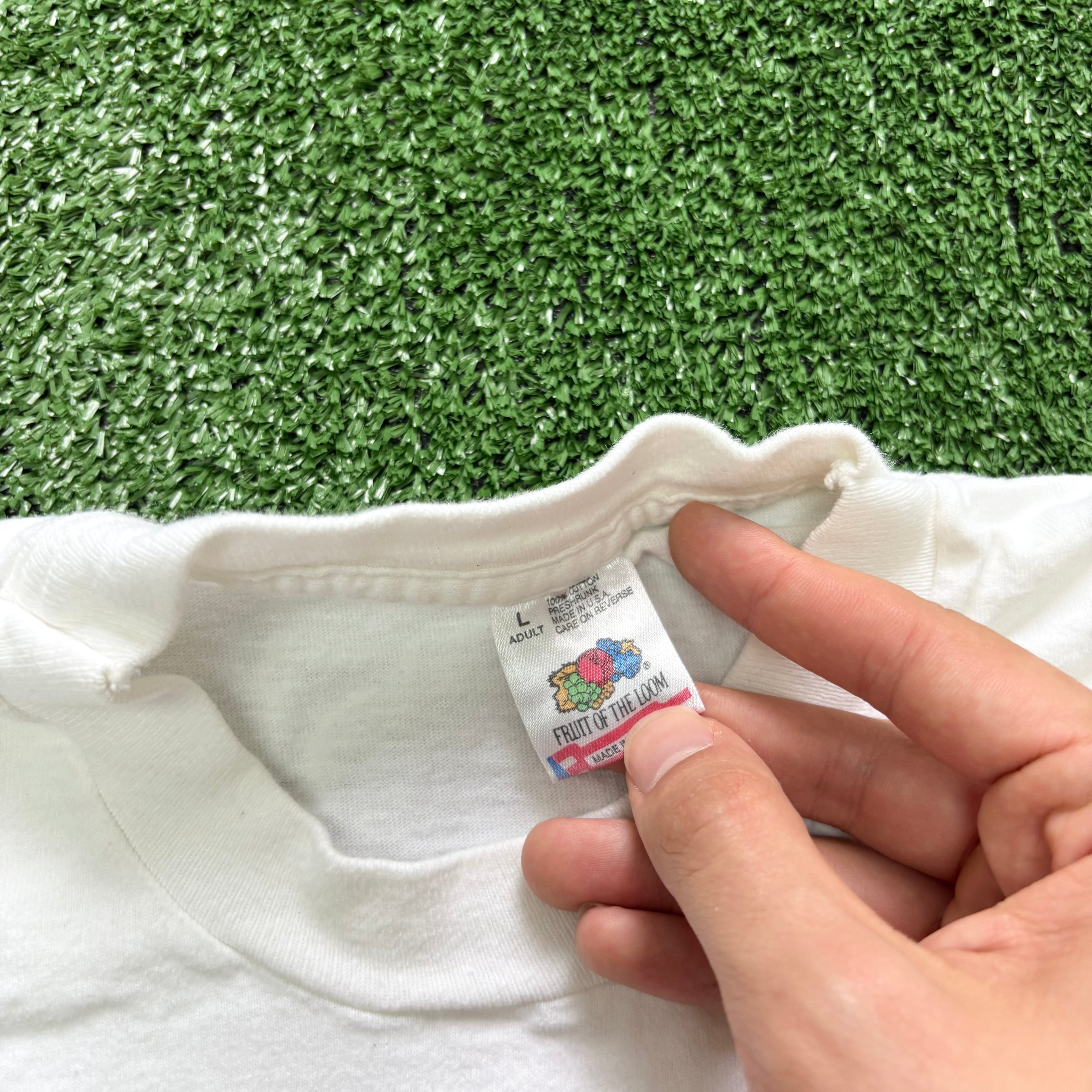 Vintage T Shirt Mens Large White Single Stitch Graphic Print 90s Racing (E)