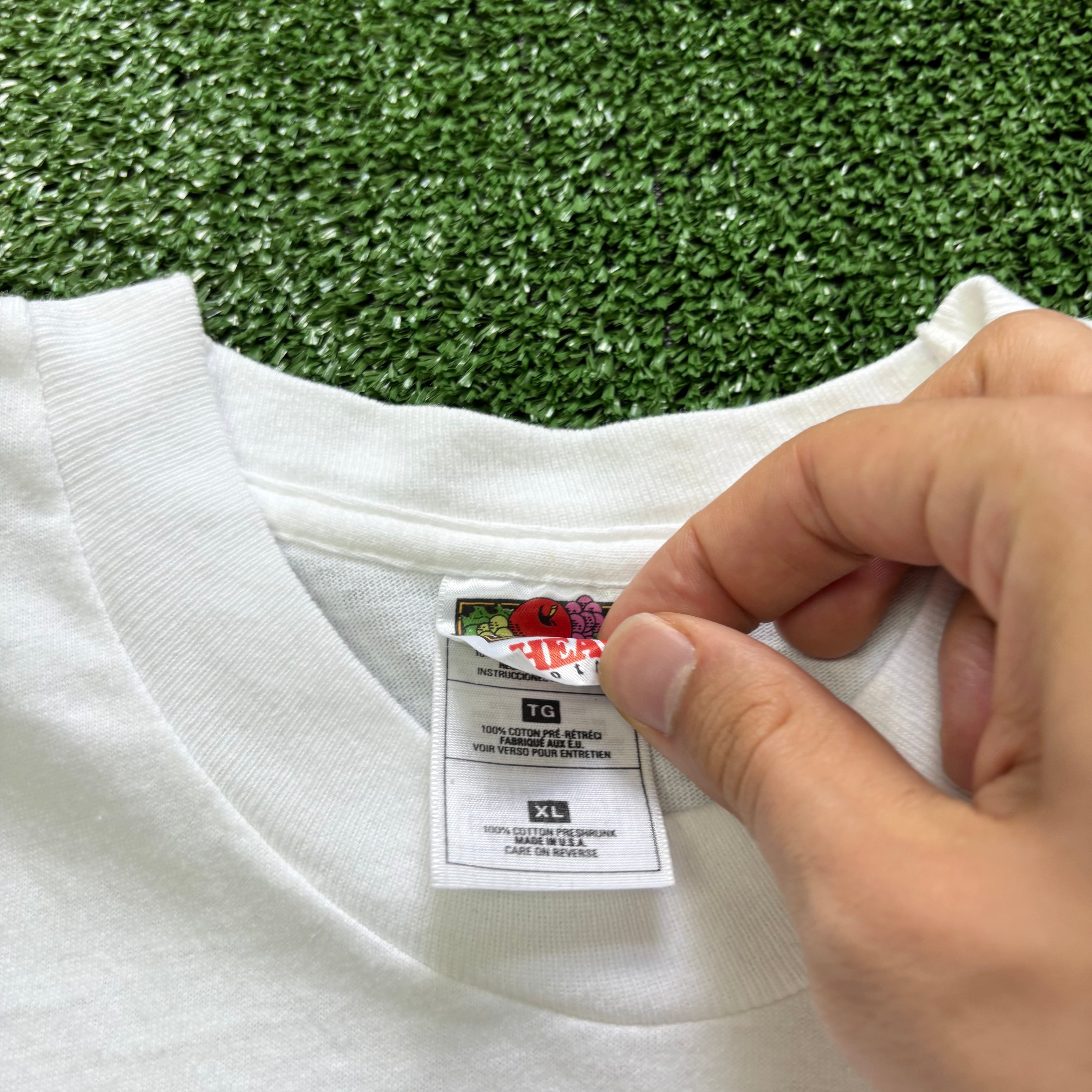 Vintage T Shirt Mens XL White Single Stitch Graphic Print 90s Running (E)