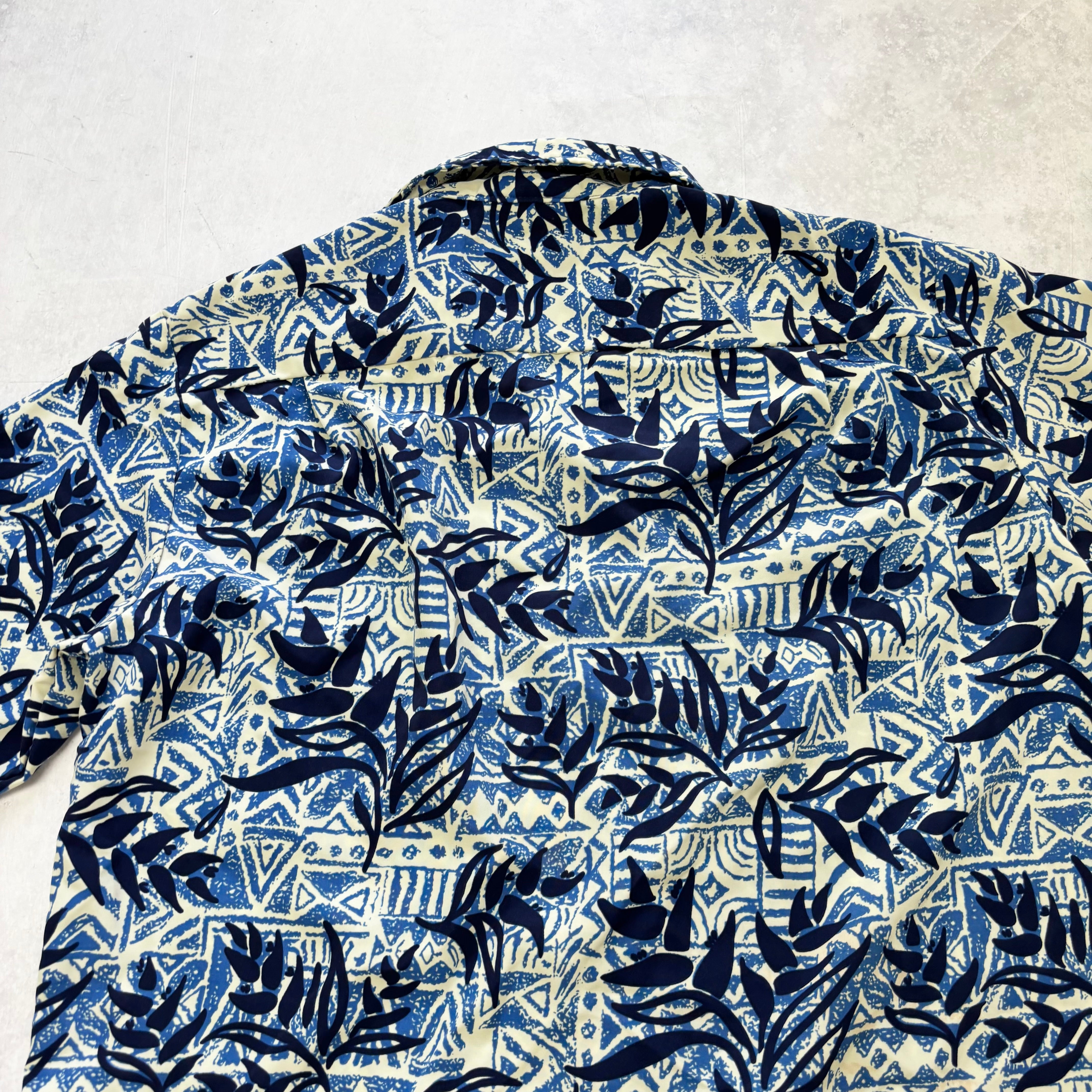 Vintage Hawaiian Shirt Mens Large Blue Floral Aloha Short Sleeve (E)