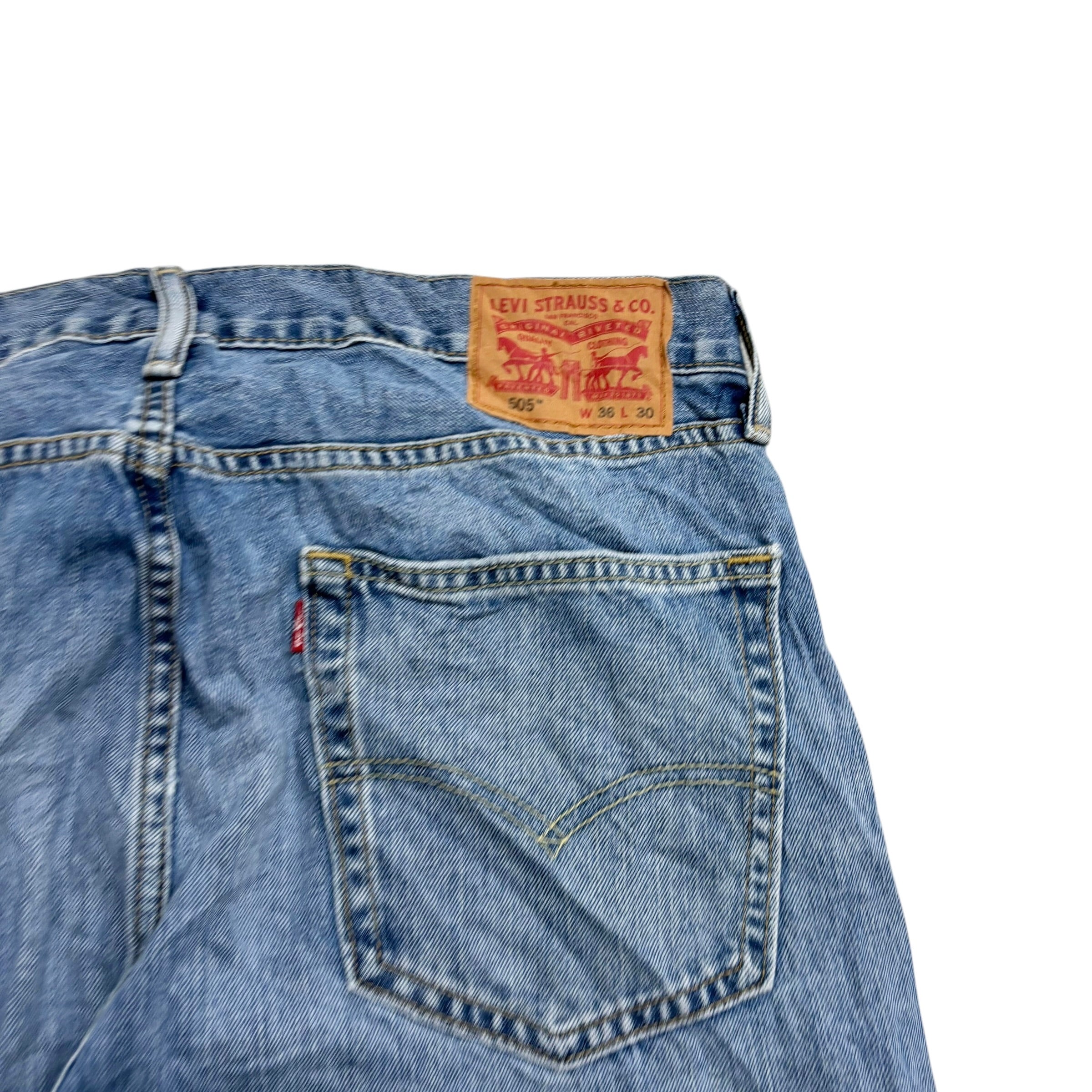 Levis 505 Jeans W36 L30 Mens Light Blue Regular Straight Fit Denim (E)